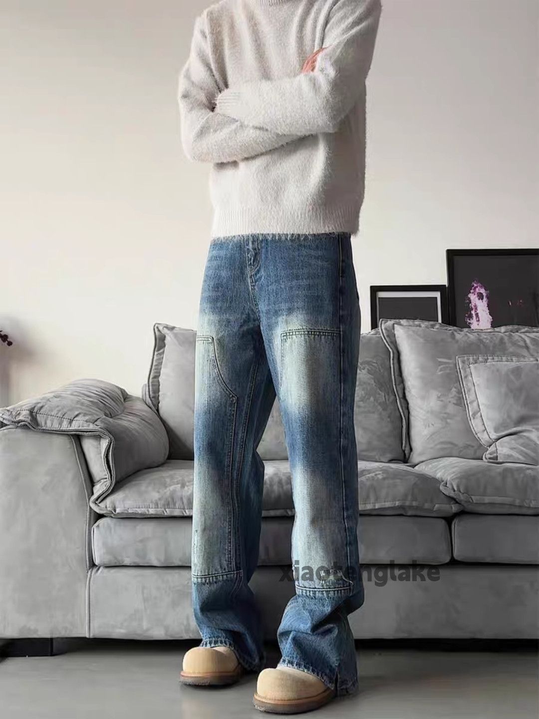 Jean × Vintage washed faded Damaged carpenter yuppie flared jeans Size US 28 / EU 44 - 1 Thumbnail