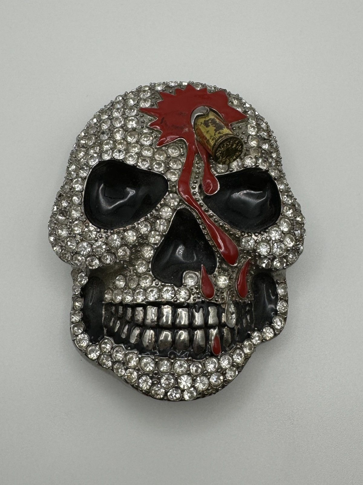 image of Skulls x Vintage Skull Rhinestone Belt Buckle in Silver, Men's
