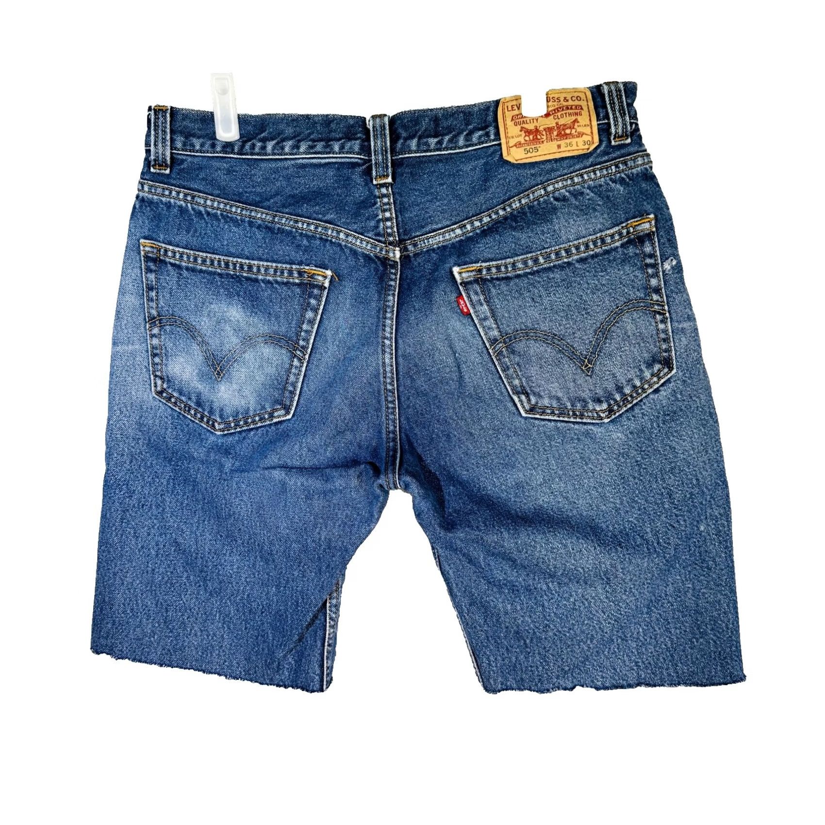 Levi's Levi's 505 Shorts Mens 36 Blue Denim Bermuda Distressed 5-Pocket Regular Fit Raw Hem Summer casual Size US 36 / EU 52 - 5 Thumbnail