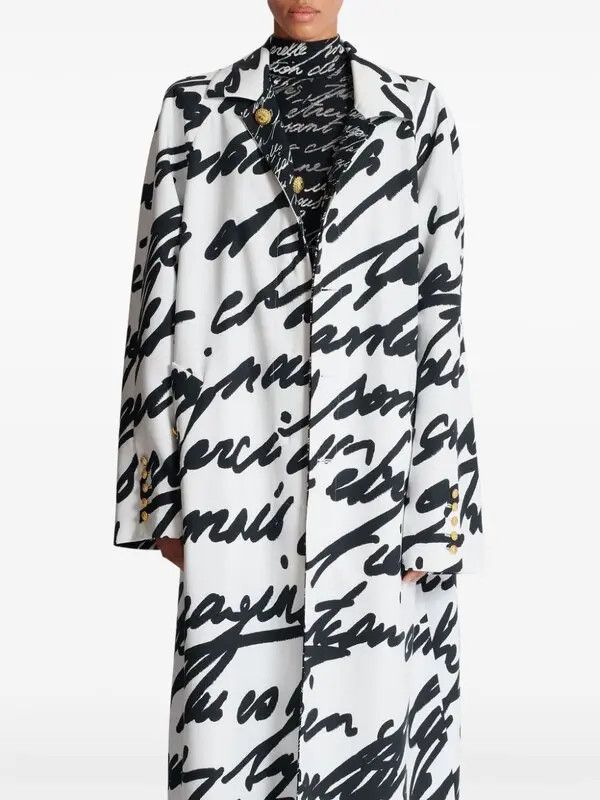 Balmain o1s1wg111225 Love Letter Reversible Coat in Black/White Size M / US 6-8 / IT 42-44 - 2 Thumbnail