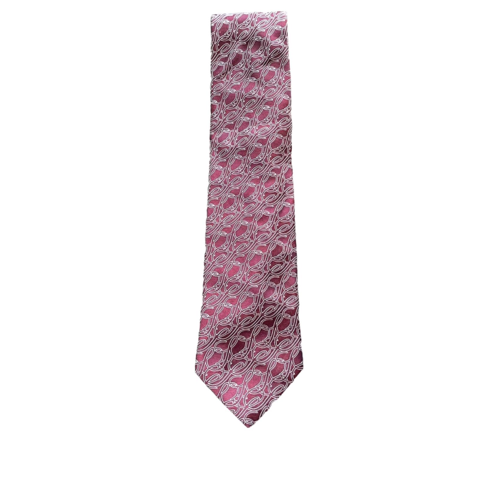 Saks Fifth Avenue VINTAGE Saks Fifth Avenue Tie Men Monogram 100% Silk Made In Italy Maroon Red Classic Width 57-60" Size ONE SIZE - 2 Thumbnail
