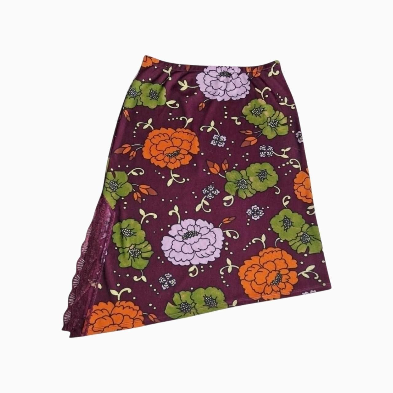 Sisley Floral midi skirt with drawstring, lace, asymmetrical, y2k Size 28" / US 6 / IT 42 - 4 Thumbnail
