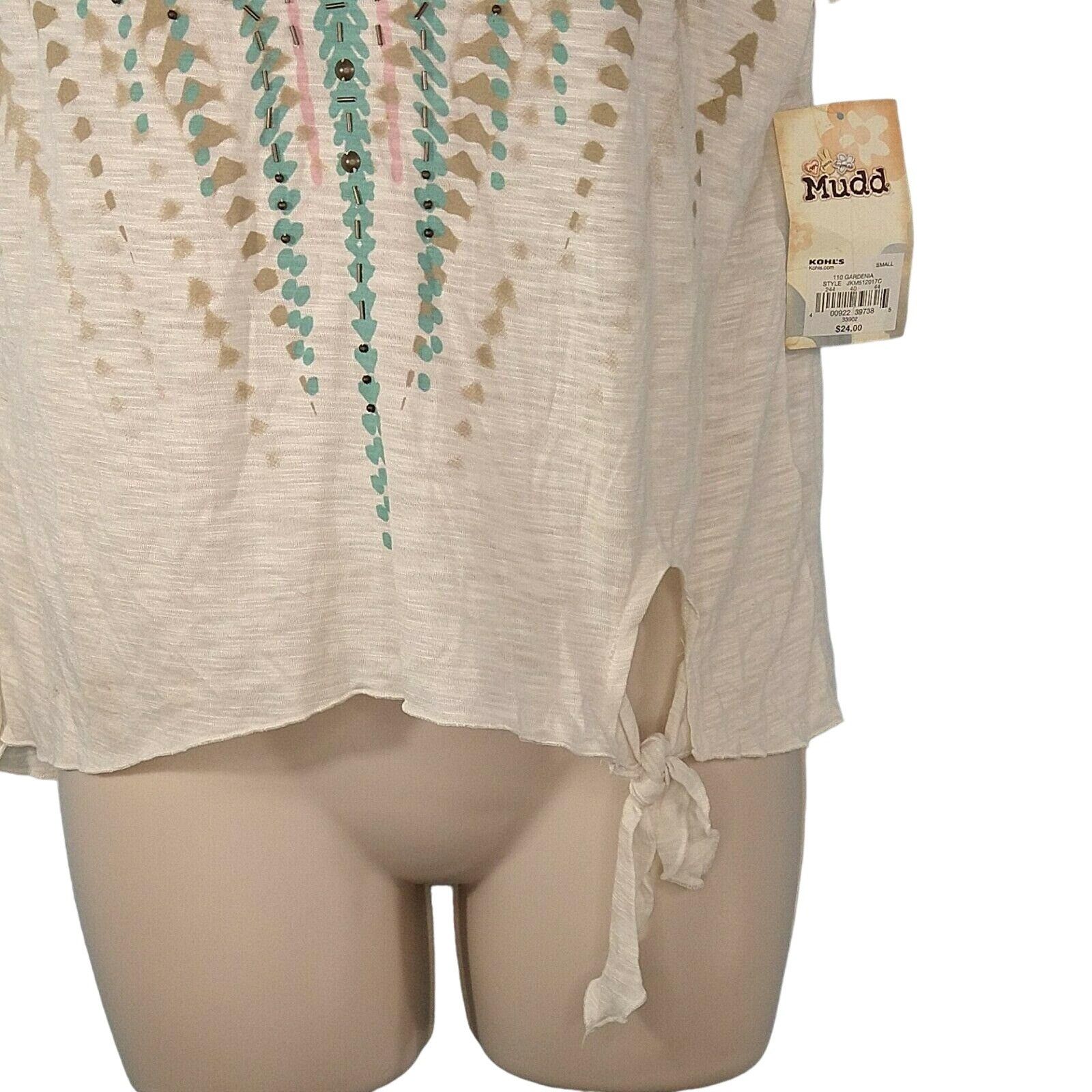 Other Mudd V-neck Top T-Shirt Beaded Women Size S Cream Multicolor Size S / US 4 / IT 40 - 3 Thumbnail