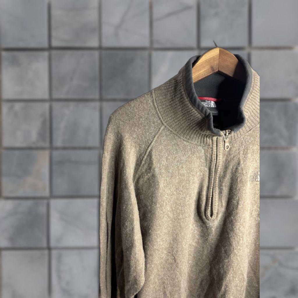 The North Face The North Face Sweater Mens XL Beige 1/4 Zip Mock Neck Pullover Logo Knit Wool Sweater Size US XL / EU 56 / 4 - 1 Thumbnail