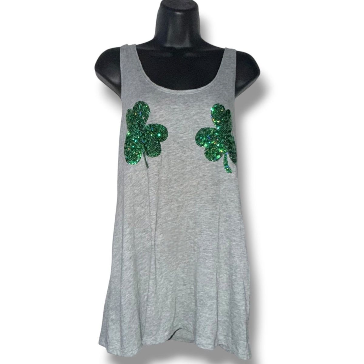 Pink Victoria’s Secret PINK gray sequined shamrocks tank top Size L / US 10 / IT 46 - 1 Thumbnail