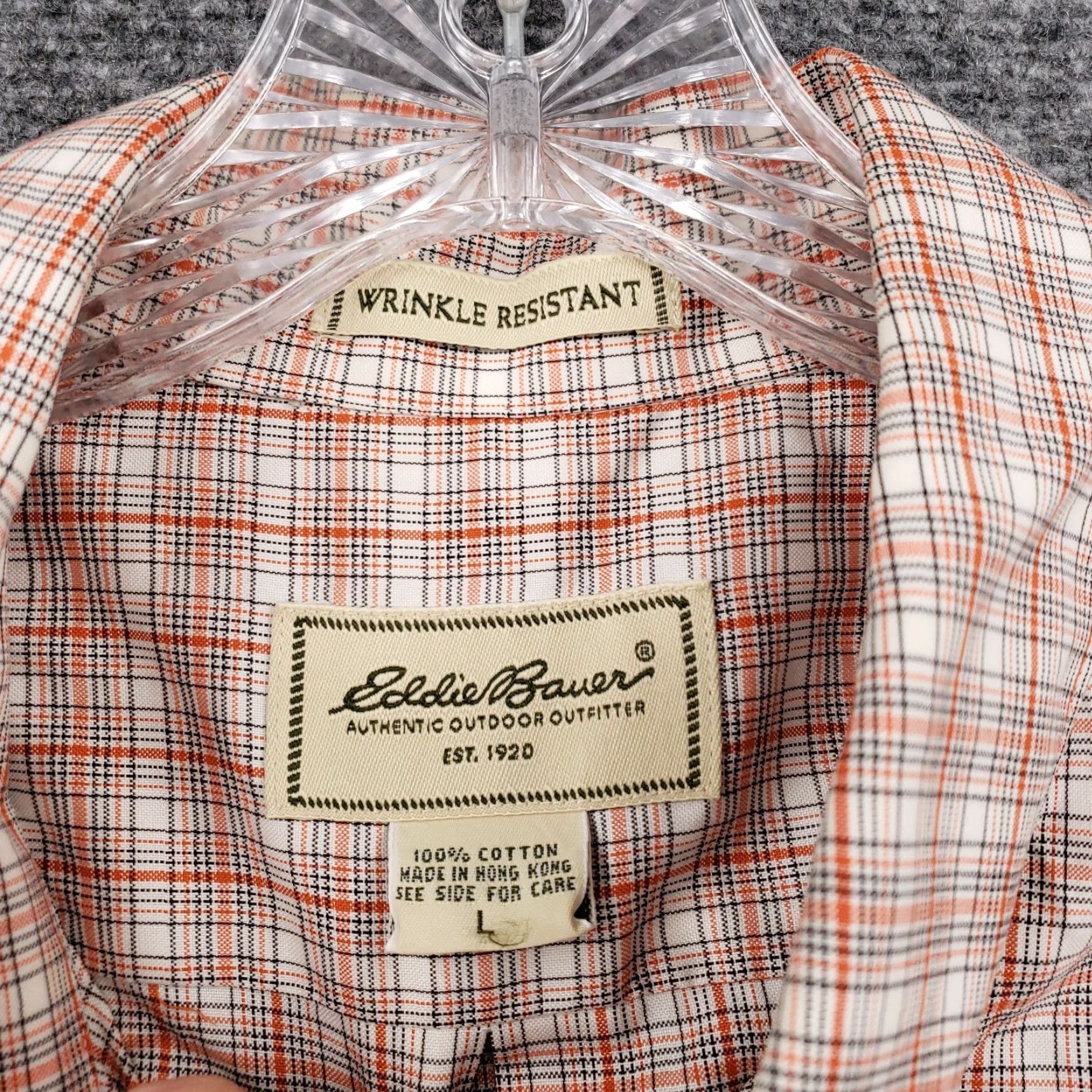 Eddie Bauer Eddie Bauer Button-Down Shirt Mens L Large Orange Wrinkle Free Plaid Long Sleeve Size US L / EU 52-54 / 3 - 7 Thumbnail
