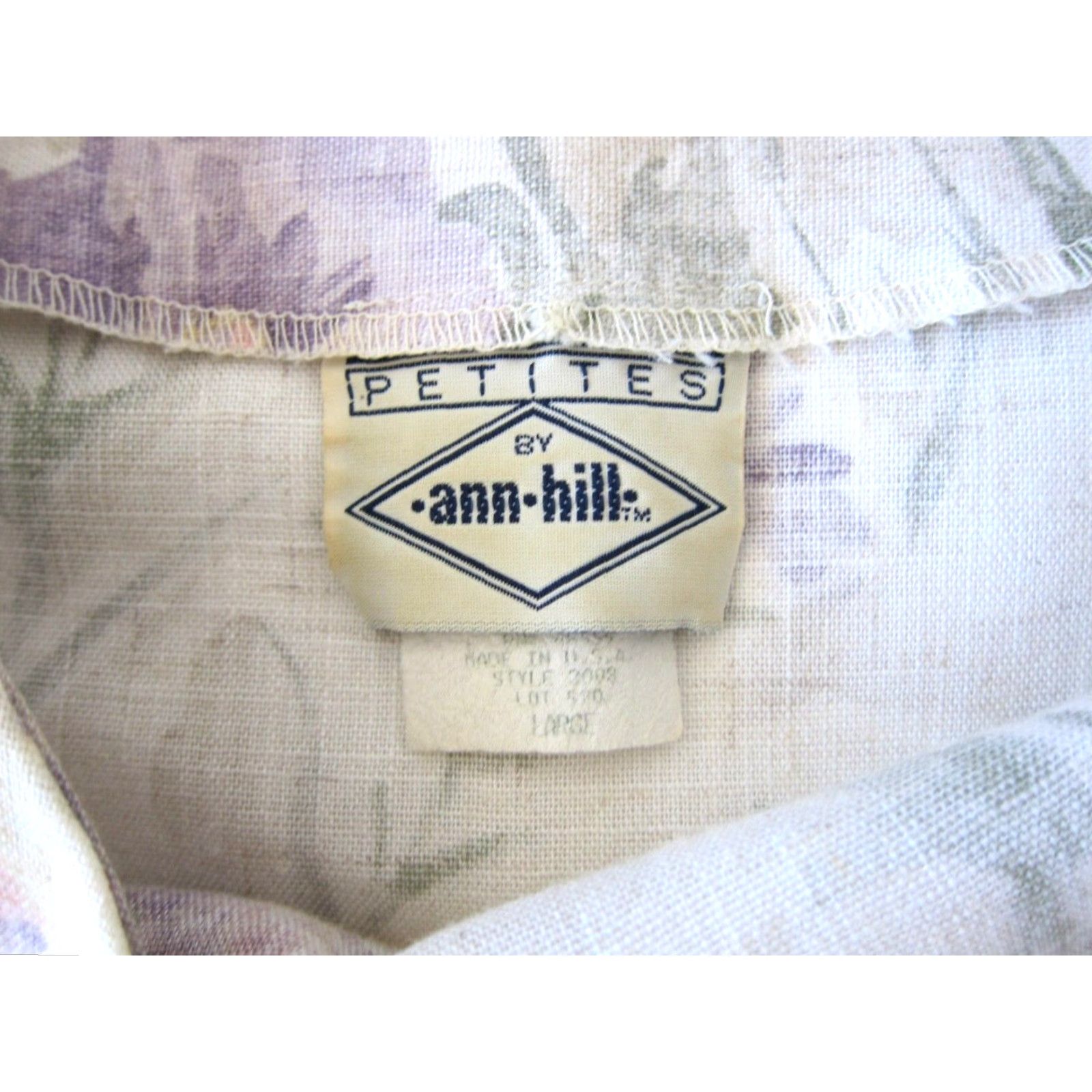 FLAX VINTAGE Ann Hill Flax Ivory Purple Green Floral Boxy Lagenlook Tunic Blouse PL Size L / US 10 / IT 46 - 4 Thumbnail