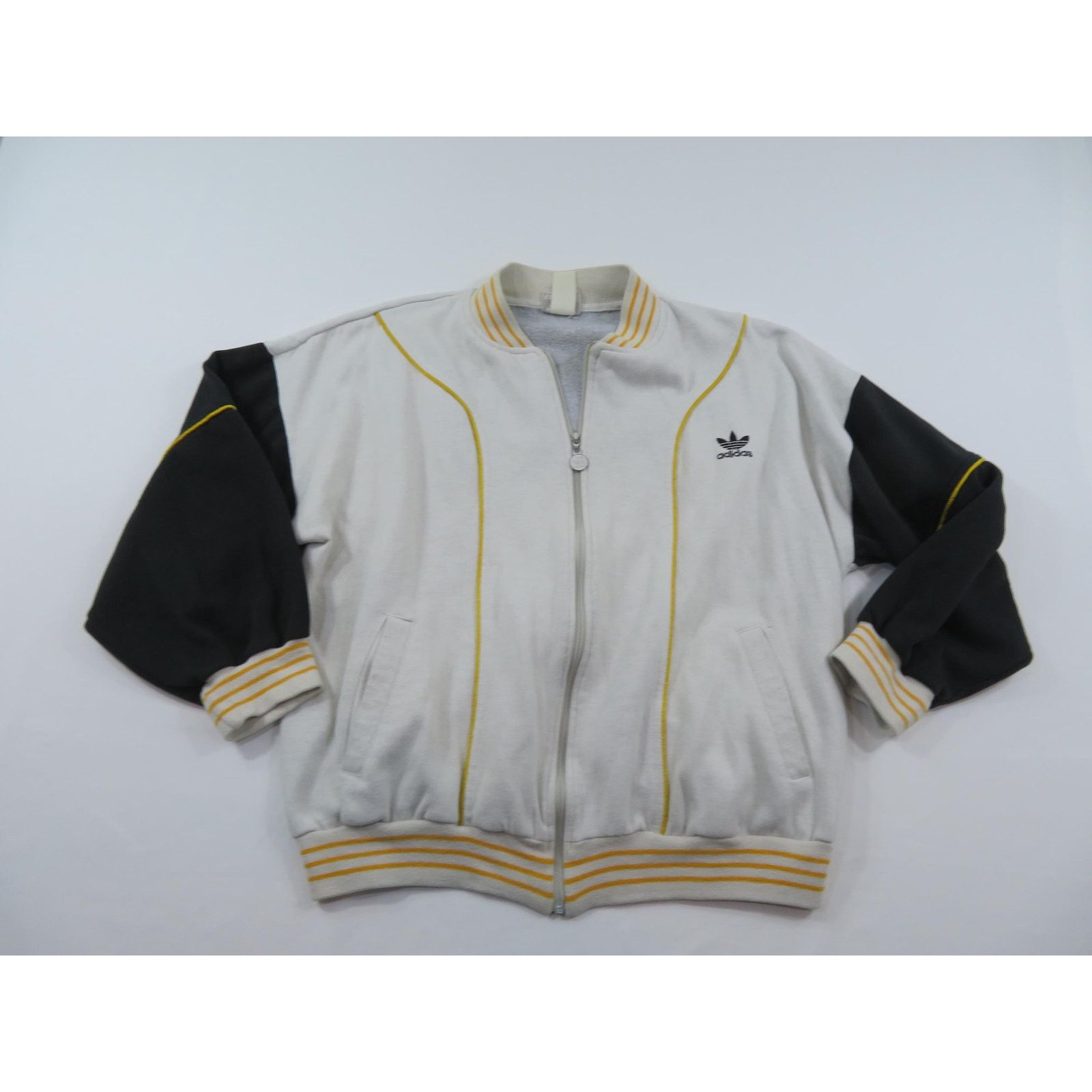 Adidas Adidas Track Jacket White Black Yellow Stipe Sz XL 1980s Size US XL / EU 56 / 4 - 1 Thumbnail