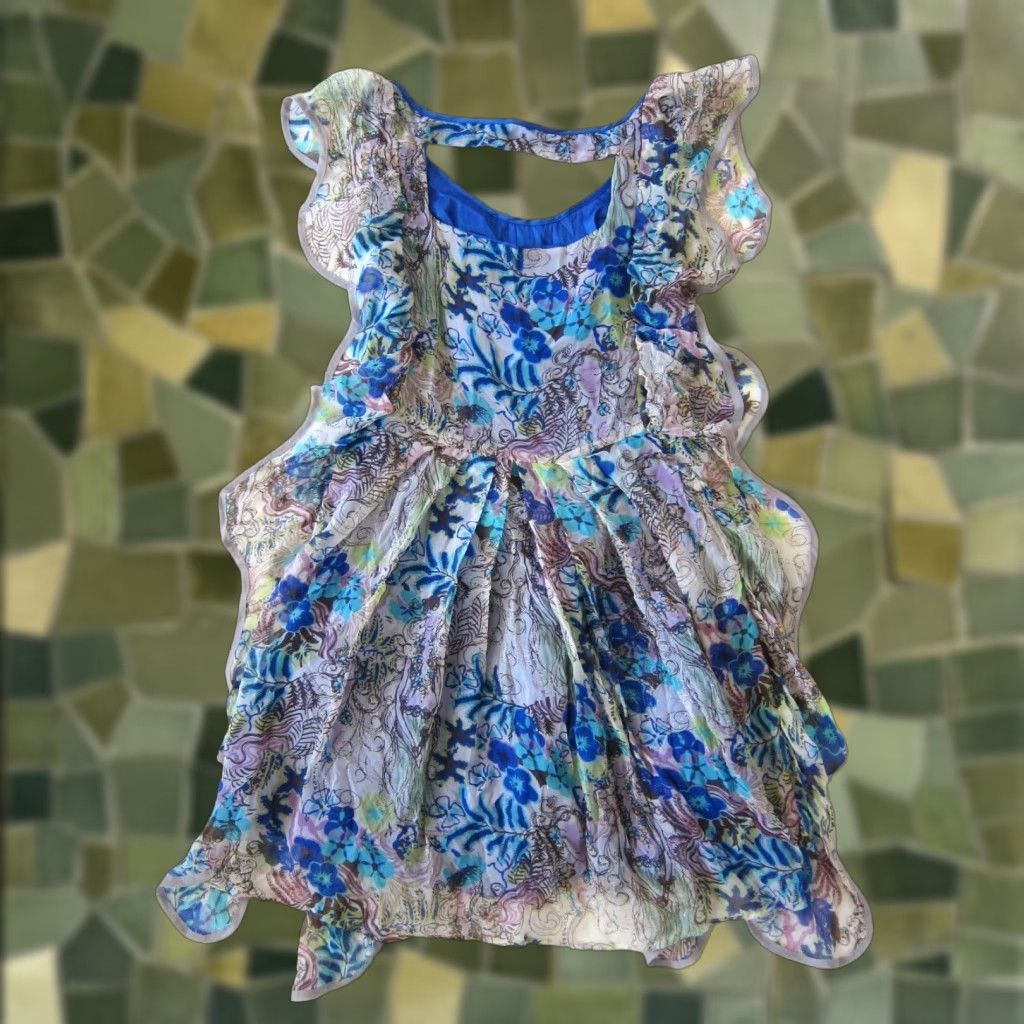 Pinko Lafer 100% Silk Pink Green Silver Blue Floral Flowy Ruffle Tank Sun Dress Size 2 Size XS / US 0-2 / IT 36-38 - 1 Thumbnail