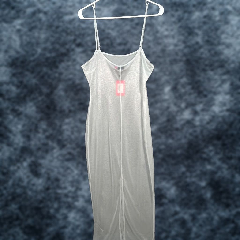 Vintage Edikted Womens Maxi Dress Sleeveless Sheer Silver W/ Adjustable Straps M / Silver / Party/Cocktail / Maxi / Brand: Edikted / Size: M Size M / US 6-8 / IT 42-44 - 1 Thumbnail