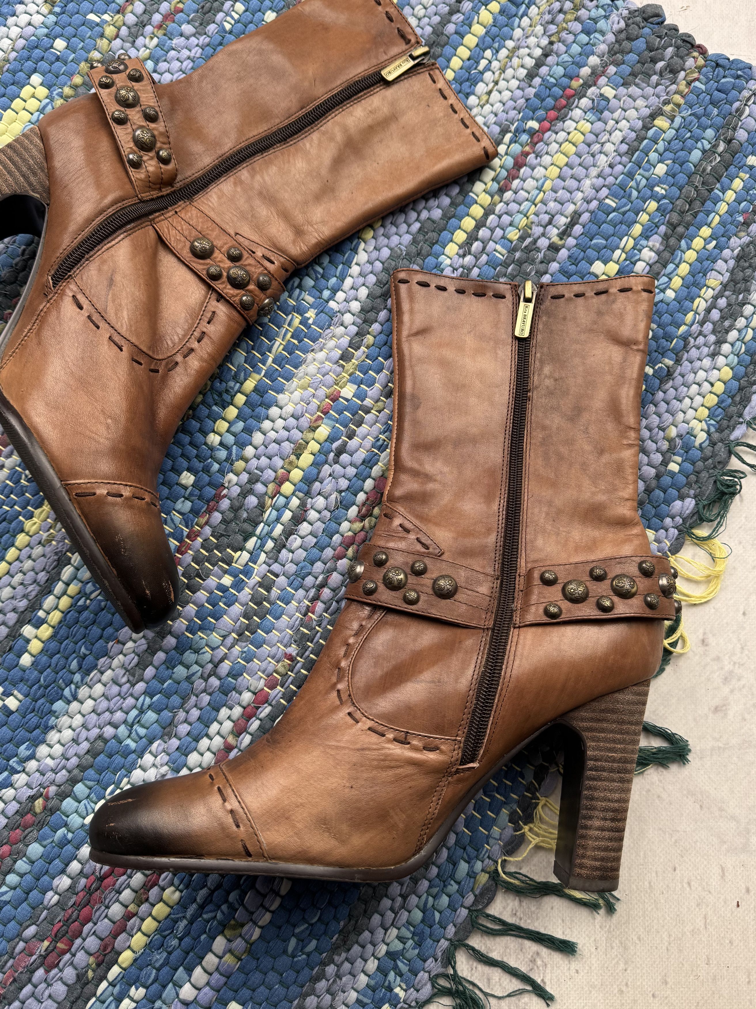 Japanese Brand Vintage Cowboy Heels Boots With Belt A301D16(03) Size US 10 / IT 40 - 6 Thumbnail