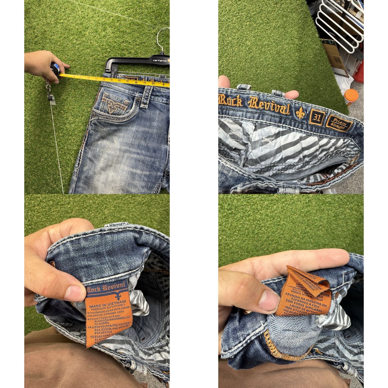 Vintage Rock Revival Jeans Men 31 Blue Priam Straight Denim 5-Pocket Distressed Regular Fit USA Rock Grunge Style Pants Size US 31 - 8 Thumbnail
