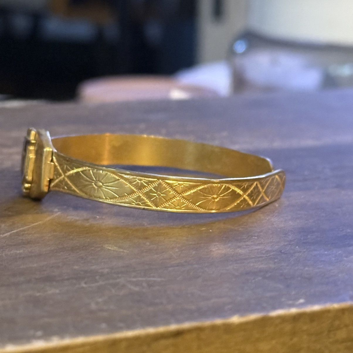 Vintage Vintage gold tone embossed red shield cross cuff bracelet Size ONE SIZE - 7 Thumbnail