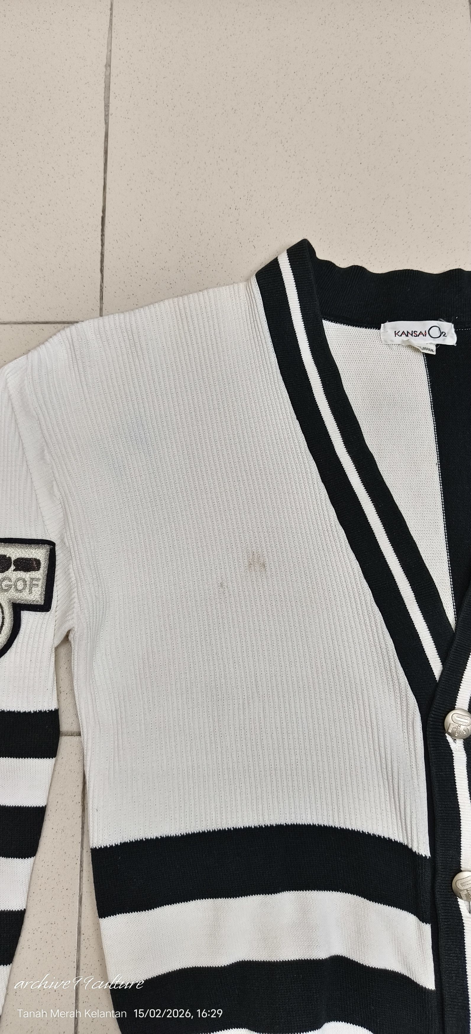 Kansai Yamamoto Vintage Kansai Yamamoto O2 Asymmetric Striped Cardigan Japan Size US M / EU 48-50 / 2 - 12 Thumbnail