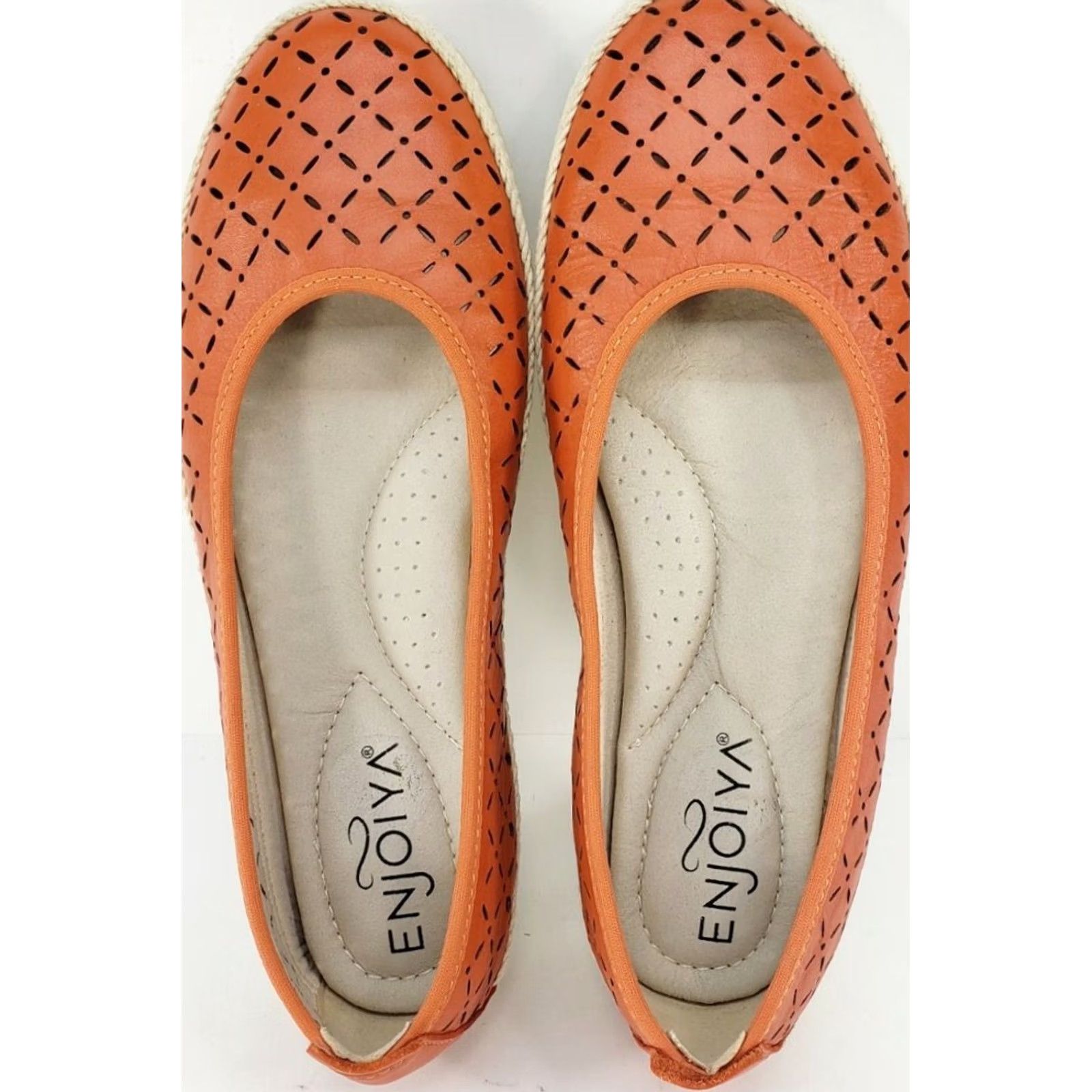 Enjoi VINTAGE? No. ENJOIYA Orange Perforated Leather Espidrille Flats Womens 36EU 5-5.5 Casual Comfort Slip On Size US 5.5 / IT 35.5 - 7 Thumbnail