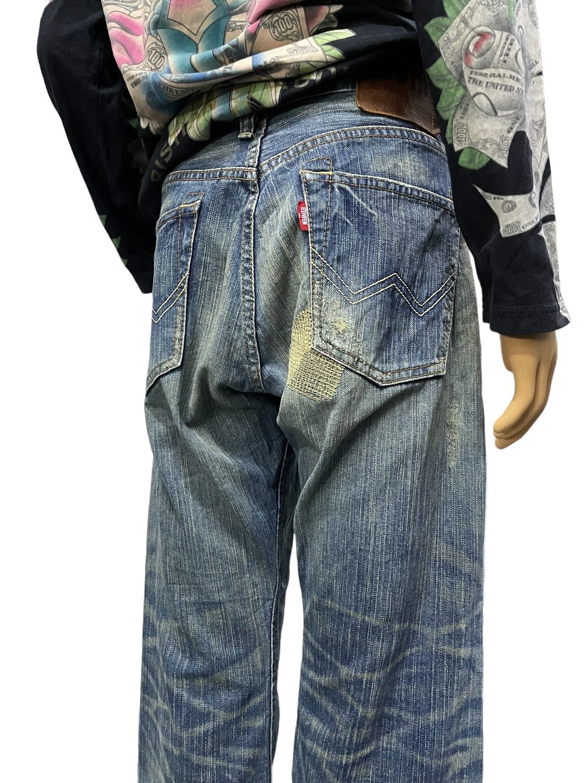 Edwin × Hysteric Glamour Vintage Edwin 403XV Patchwork Zig Zag Distressed Jeans Size US 32 / EU 48 - 6 Thumbnail