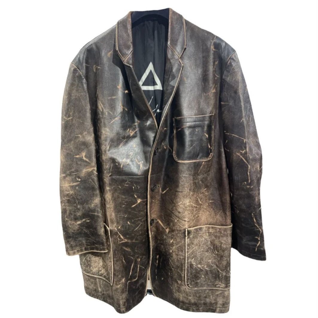 Yohji Yamamoto Yohji Yamamoto Pour Homme Distressed Leather Coat (Rare) Size US M / EU 48-50 / 2 - 2 Thumbnail