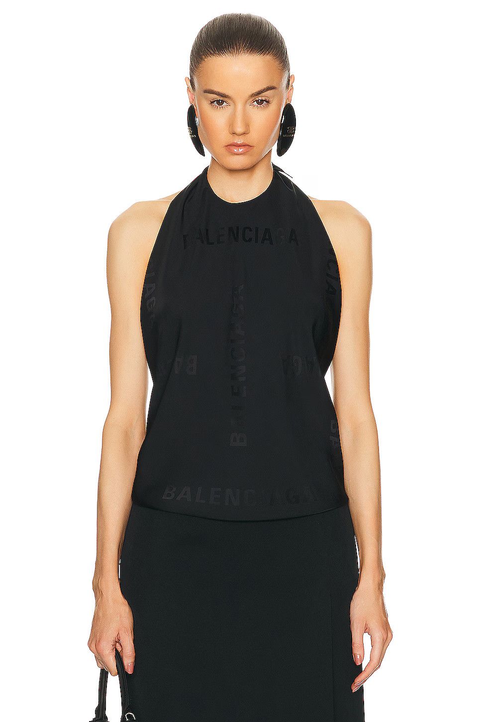 Balenciaga o1tr1nto0126 Bal Diagonal Allover Knotted Top in Black Size S / US 4 / IT 40 - 1 Thumbnail