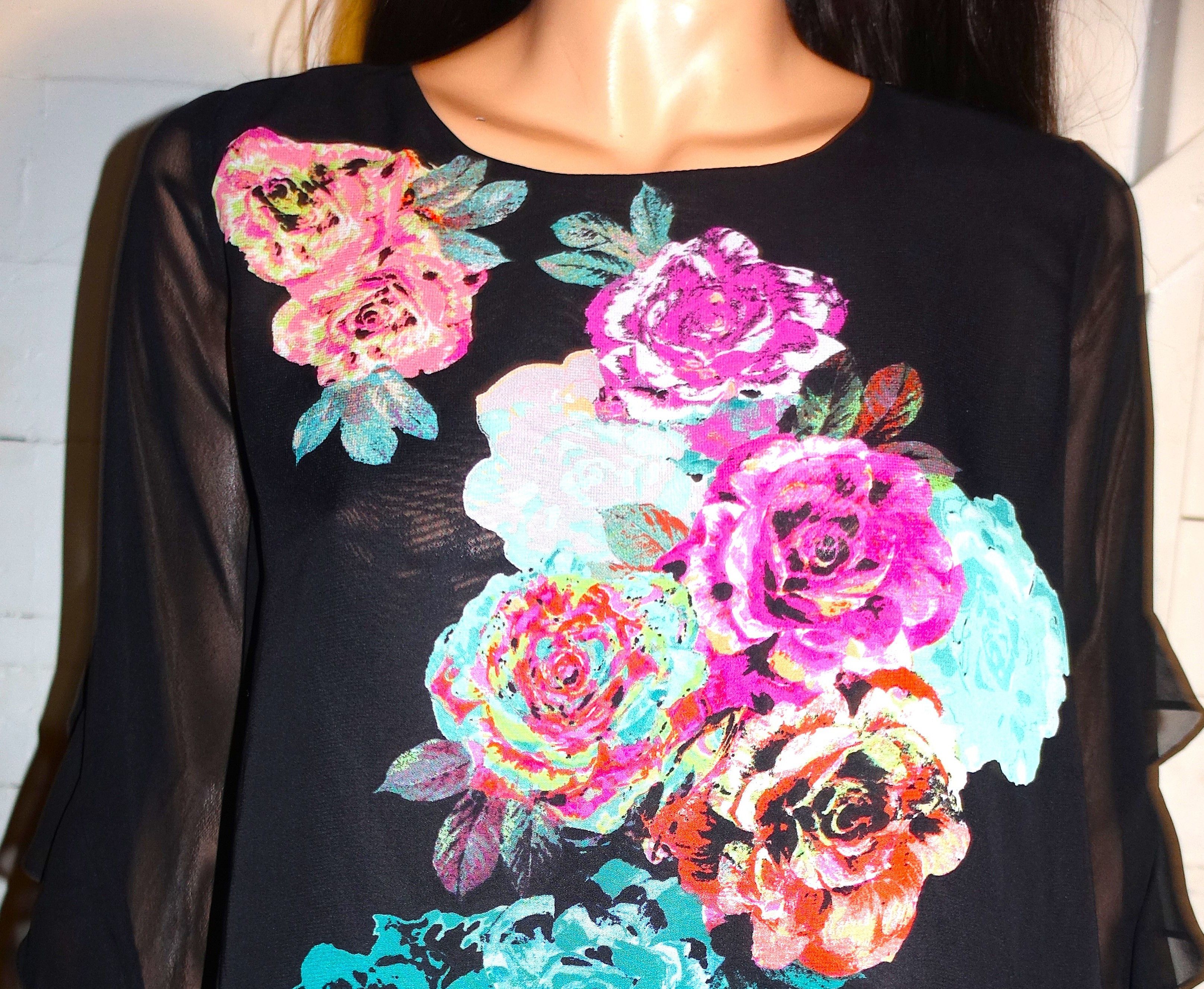 Other Bisou Bisou Black Sheer Ruffle Floral Blouse XS Size XS / US 0-2 / IT 36-38 - 2 Thumbnail