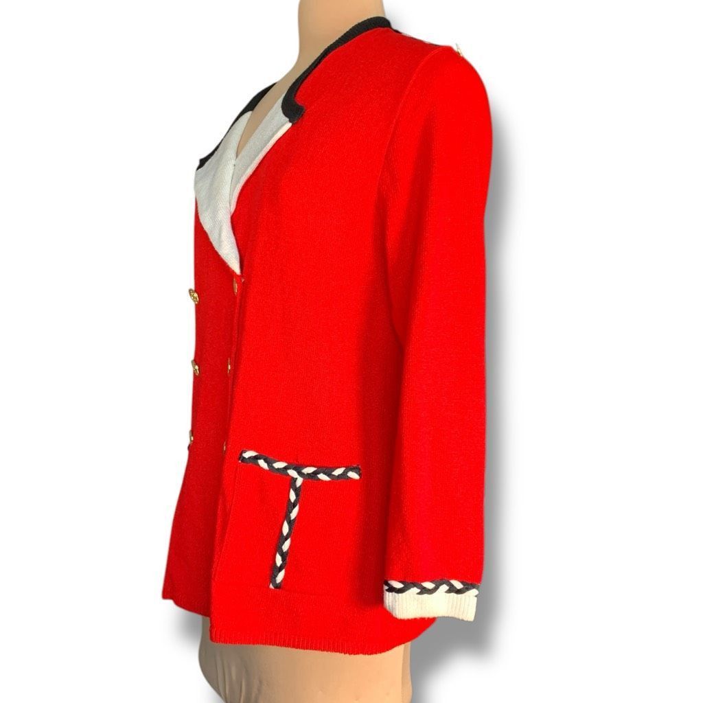 Vintage Vintage Laura by Alyzia Red Double-Breasted Cardigan Gold Bu Size L / US 10 / IT 46 - 3 Thumbnail