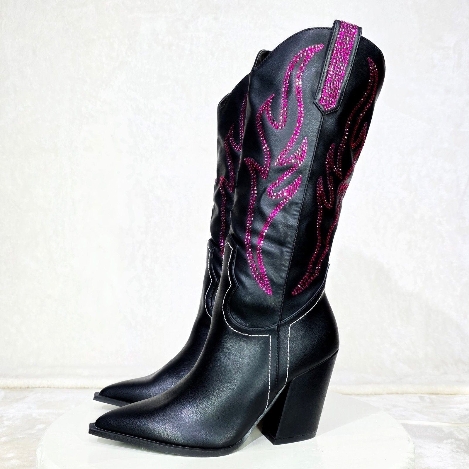 Other So Me Mileage Pink Rhinestone Design Black Western Cowgirl B Size US 6 / IT 36 - 1 Thumbnail