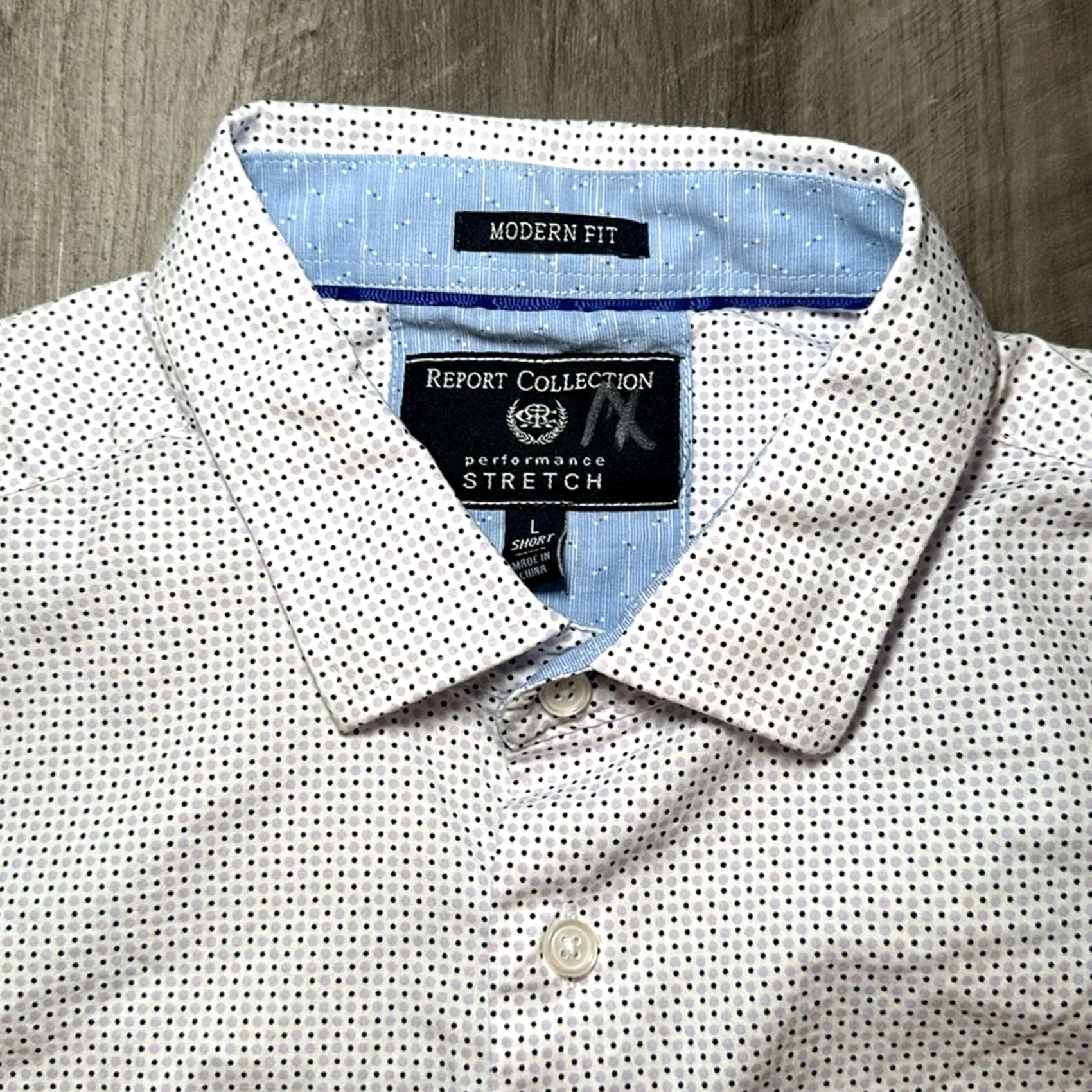 Vintage Report Collection Performance Stretch Modern Fit Button-Down Large Long Sleeve White L Men Shirt Size US 33 - 6 Thumbnail