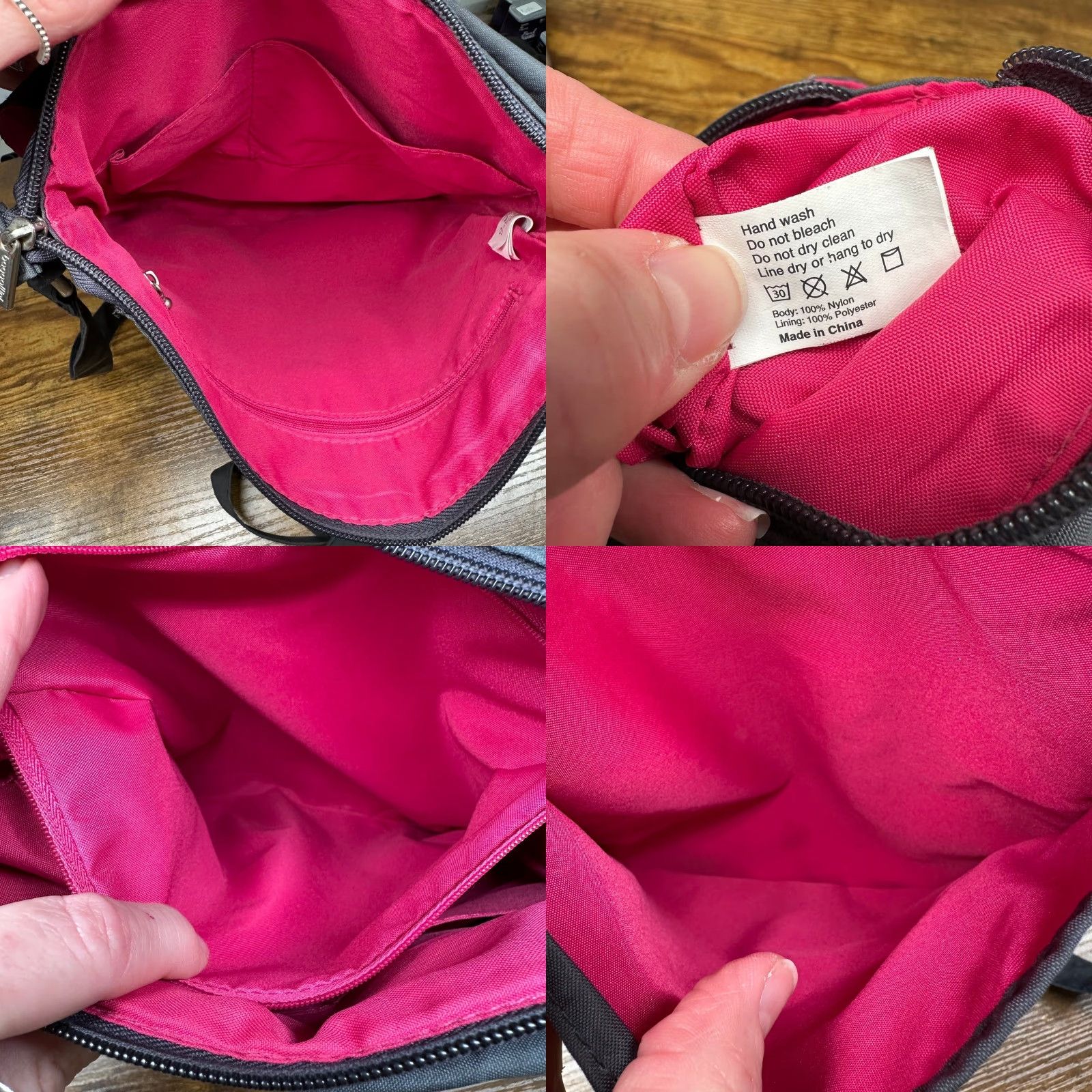 Vintage Baggallini Crossbody Bag Charcoal Gray Nylon Pink Lining Travel Adjustable Strap Medium Women Size ONE SIZE - 8 Thumbnail