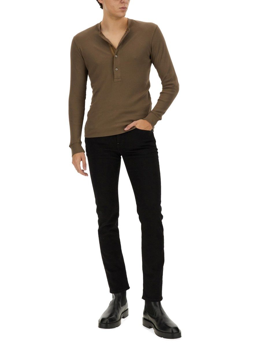 Tom Ford o1s22i1n0125 Henley T-Shirt in Moss Green Size US M / EU 48-50 / 2 - 2 Thumbnail