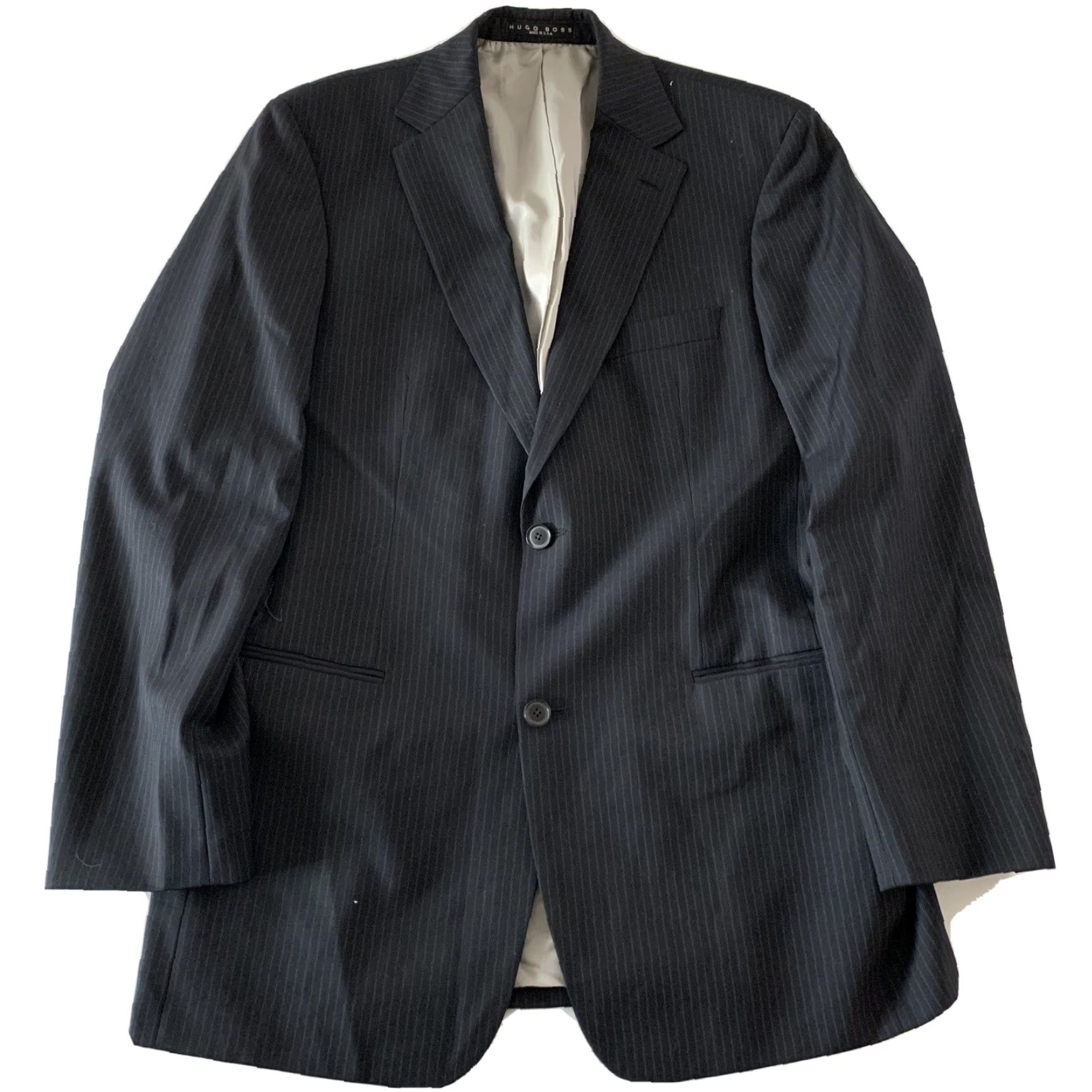 Hugo Boss HUGO BOSS Bertolucci 2 Button Striped Navy Blue Suit Jacket Men's 42L Blazer Adult Blue Striped 90s? Size 42R - 2 Thumbnail