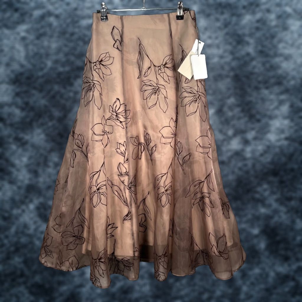Vintage Jusglitty Womens Midi Skirt Beige Floral Organza A-Line 2 Summer Spring W Womens Size 26" / US 2 / IT 38 - 1 Thumbnail