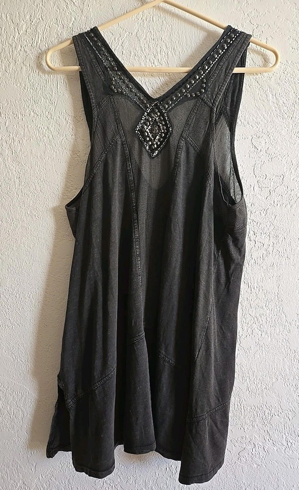 Free People Free People Beaded Tank Tunic Top Black Mesh Embellished Size M / US 6-8 / IT 42-44 - 2 Thumbnail