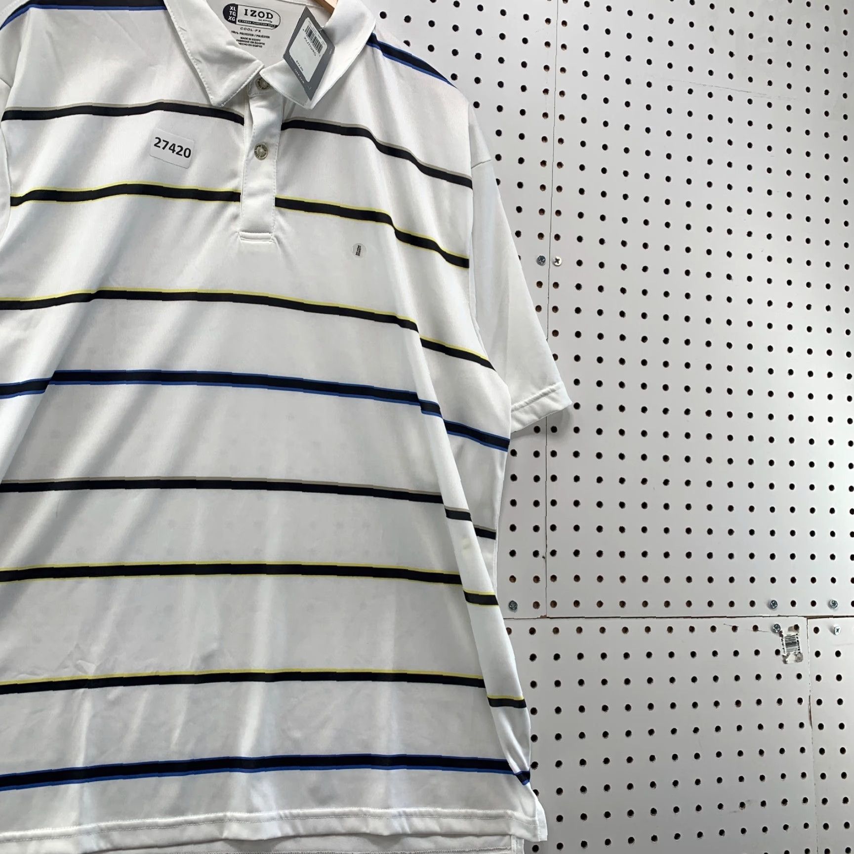 Izod VINTAGE IZOD Polo Shirt - White Striped Collared Golf Shirt - XL Men - 25x33 - NWT Size US XL / EU 56 / 4 - 4 Thumbnail