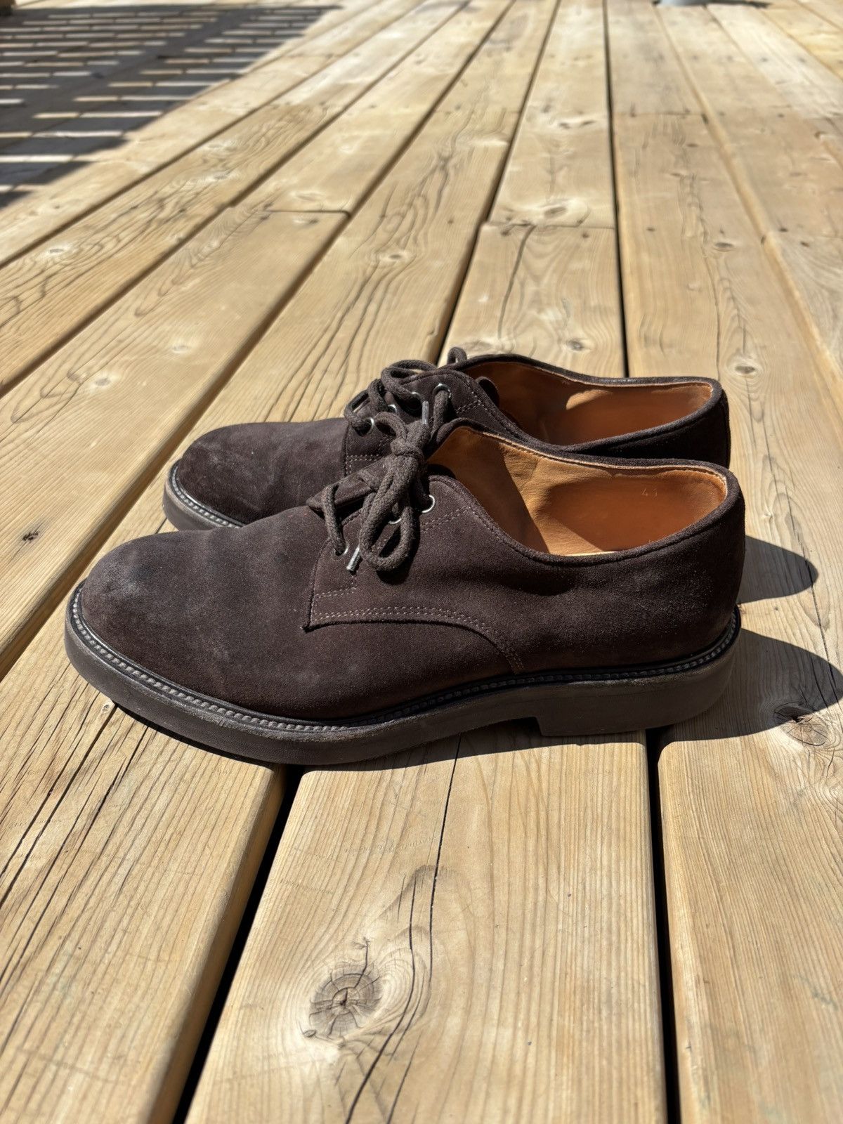 Vintage Italian Suede Derby Shoes Artisanal Blake Stitch Vero Cuoio Size US 8 / EU 41 - 2 Thumbnail