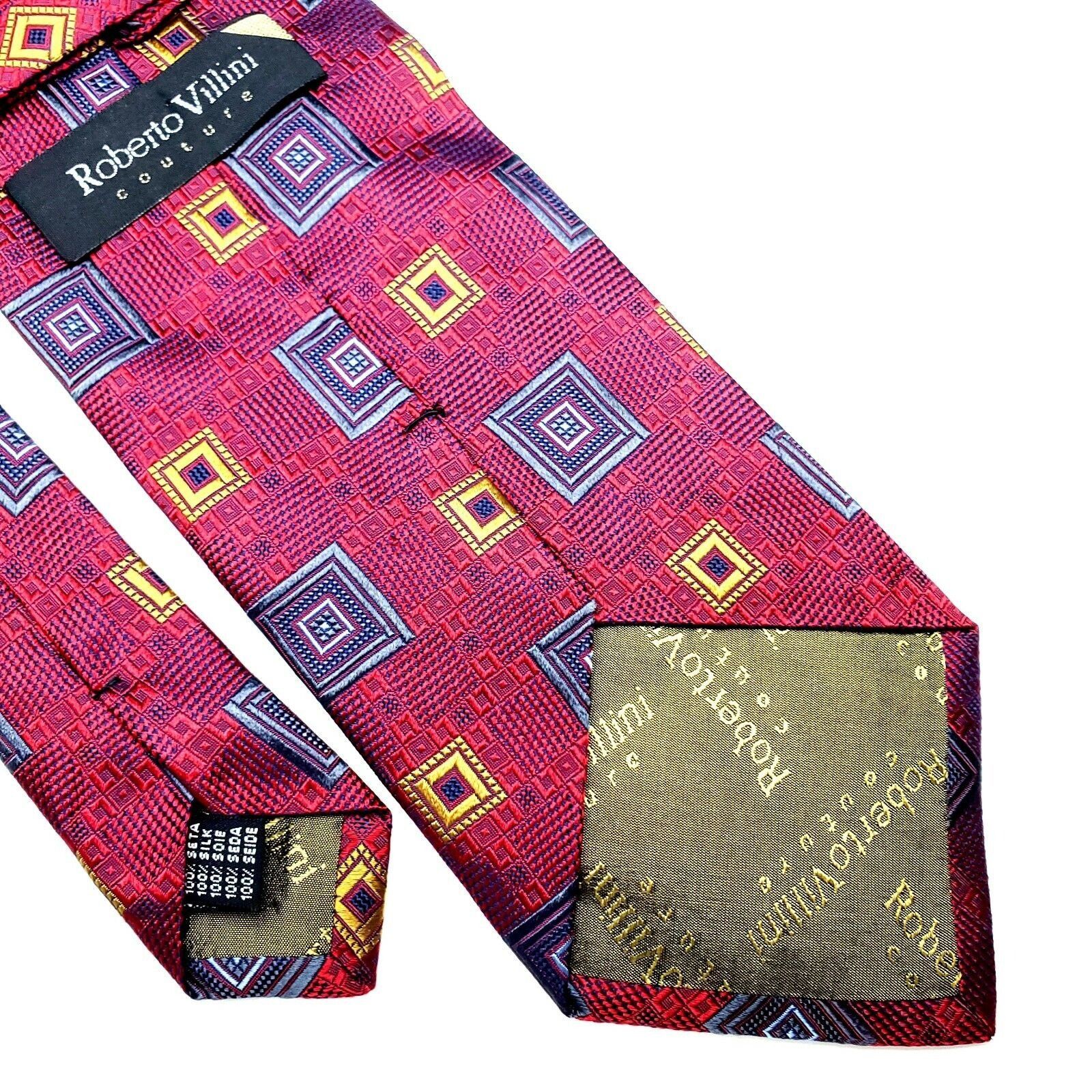 Robert Villini Roberto Villini Couture Silk Tie Red Woven Geometric Wide Size ONE SIZE - 5 Thumbnail