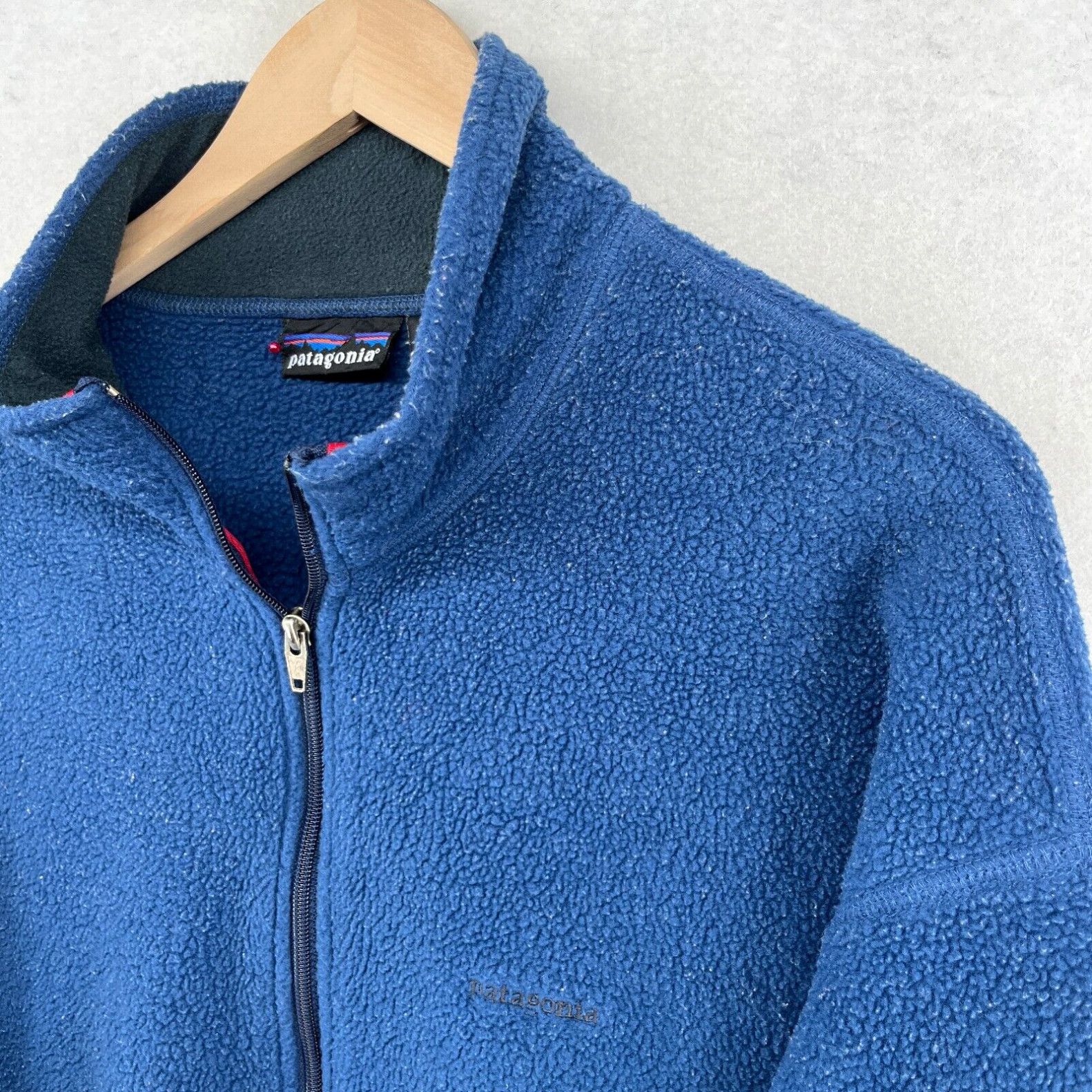 image of Patagonia Fleece Men XL Mock Neck 1/2 Zip Pullover 90's Blue Speckled Usa in White