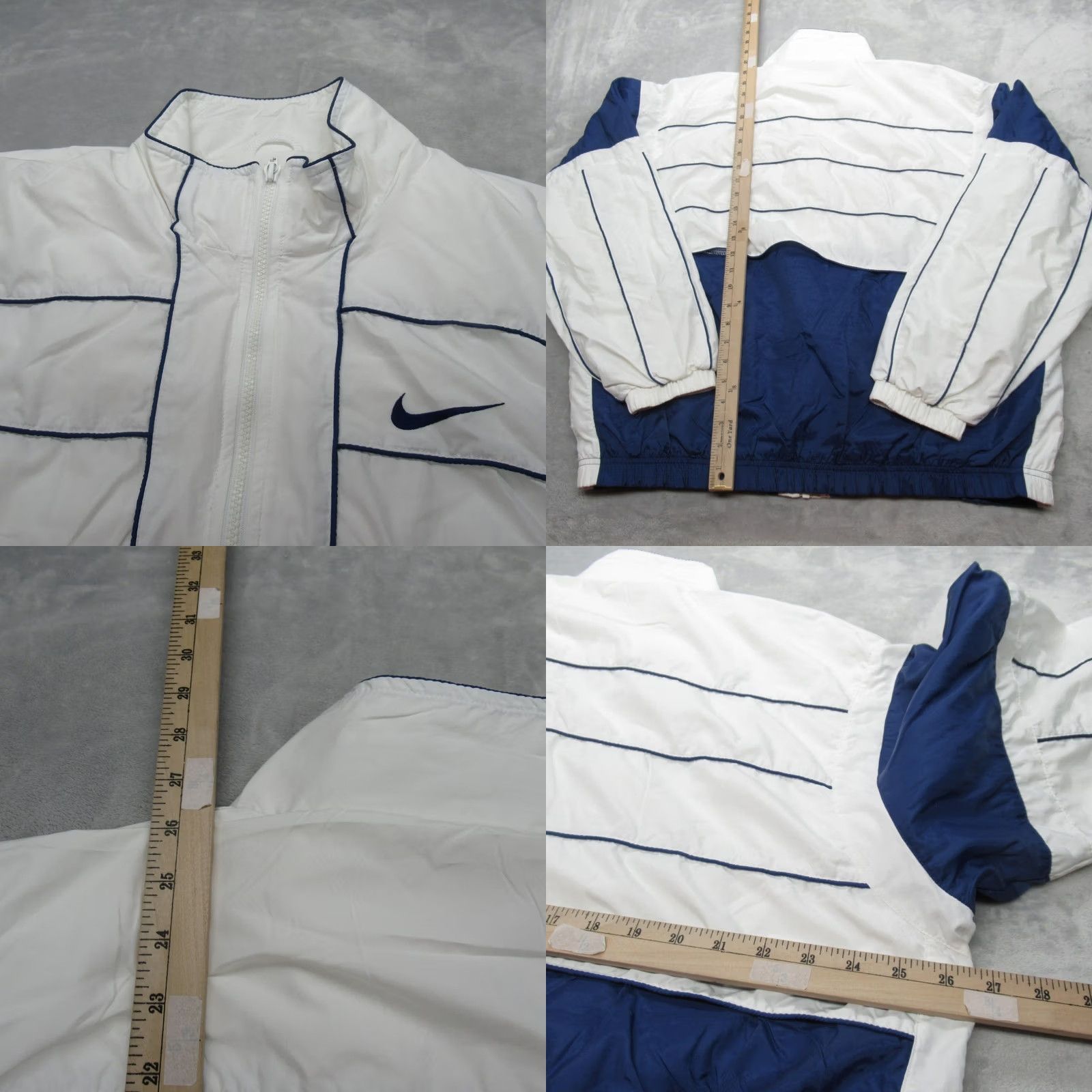 Nike VINTAGE Nike Jacket Mens Large White Blue Pockets Full Zip Track Windbreaker VTG 90's Size US L / EU 52-54 / 3 - 8 Thumbnail