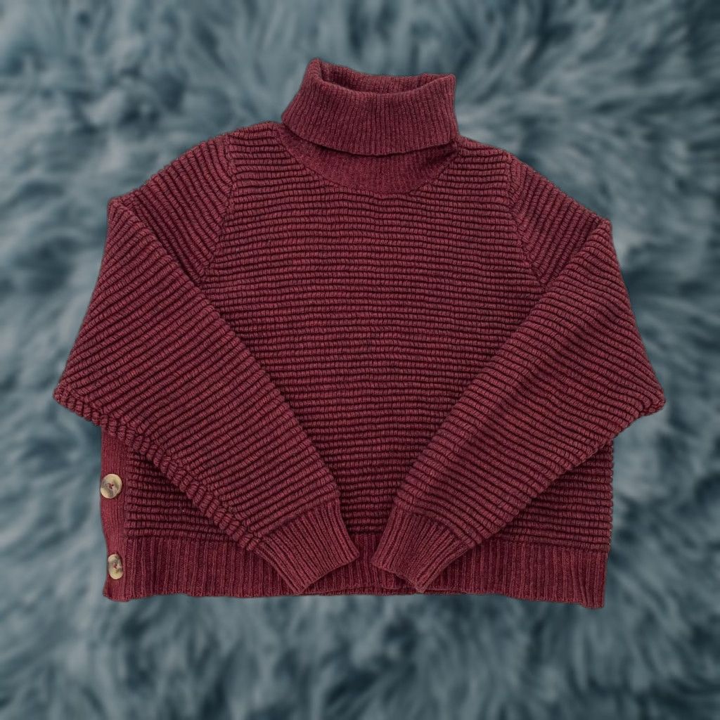 Madewell Madewell Sweater Womens XL Red Wool Cotton Ribbed Turtleneck Button Side Size XL / US 12-14 / IT 48-50 - 1 Thumbnail