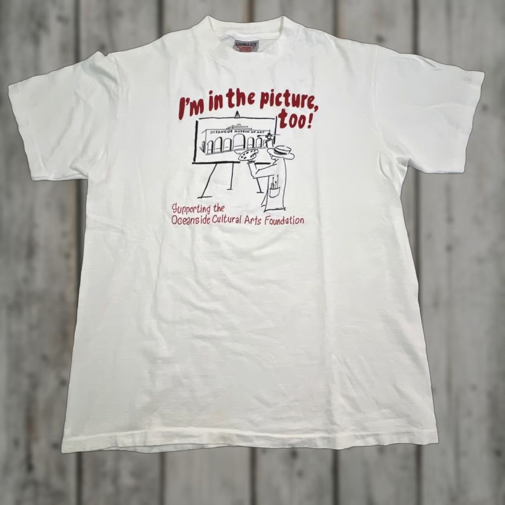 Vintage VINTAGE Oceanside Museum Arts Foundation T shirt Men’s M Single Stitch Oneita Shirt Mens White Cotton Graphic Print 1990s Art Theme Size US M / EU 48-50 / 2 - 1 Thumbnail