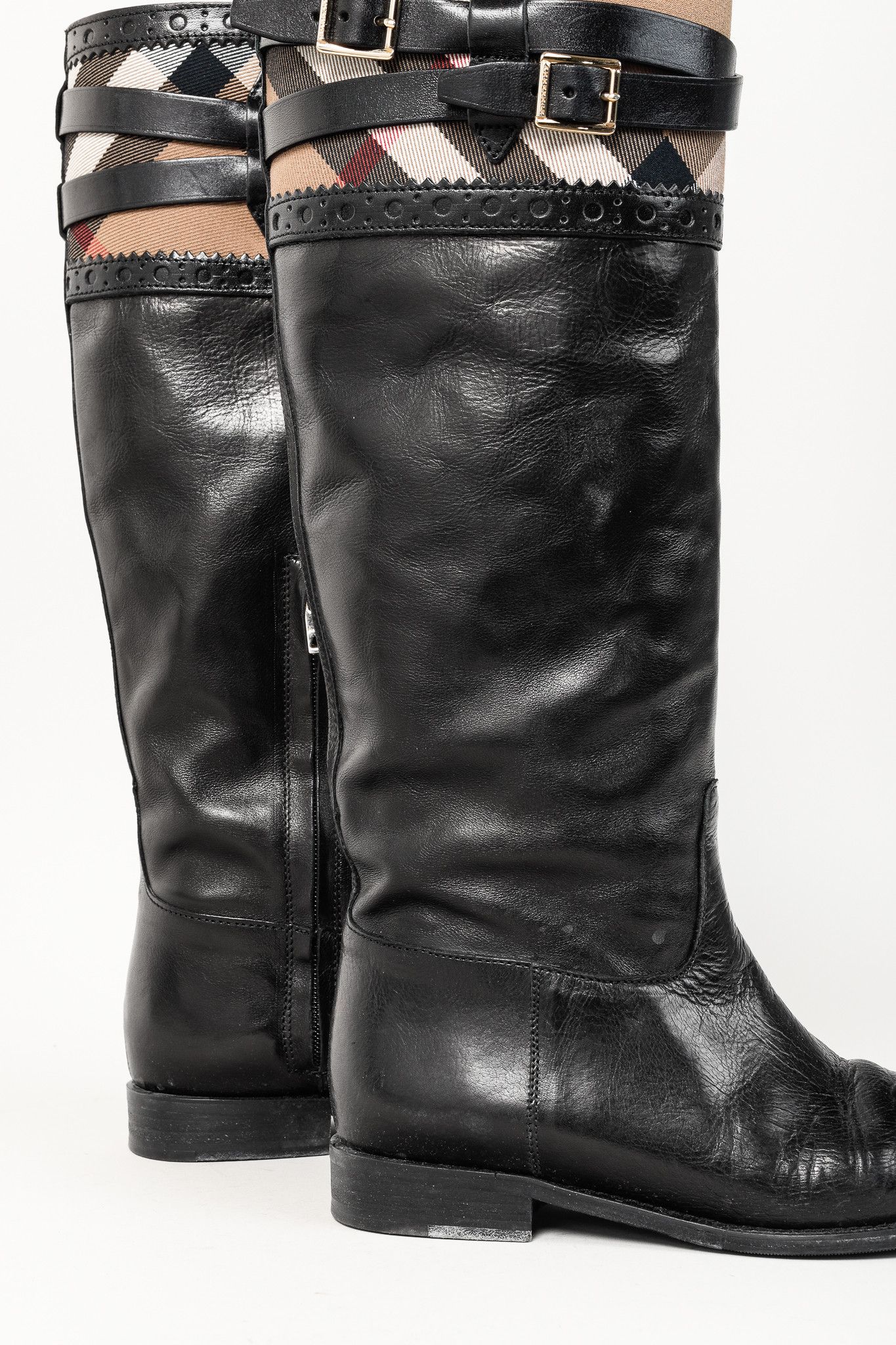 Burberry Burberry Carington Black Check Leather Riding Boots Size US 7 / IT 37 - 7 Thumbnail