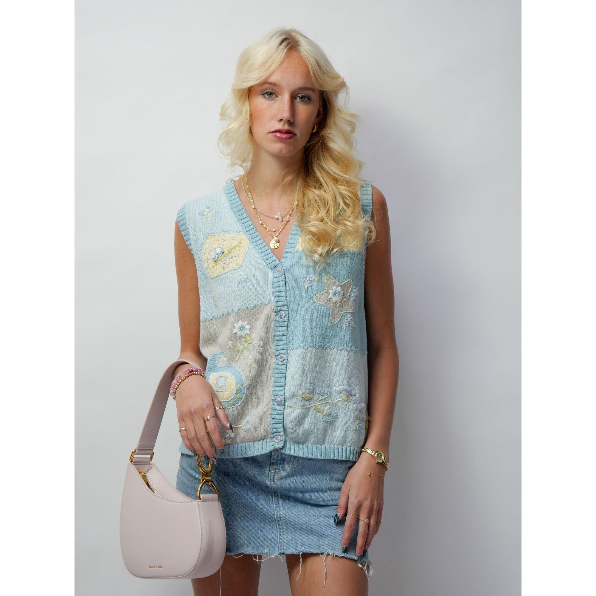 Other Vintage 90s Tabi Cute Blue Flowers Cardigan Sweater Size M / US 6-8 / IT 42-44 - 6 Thumbnail
