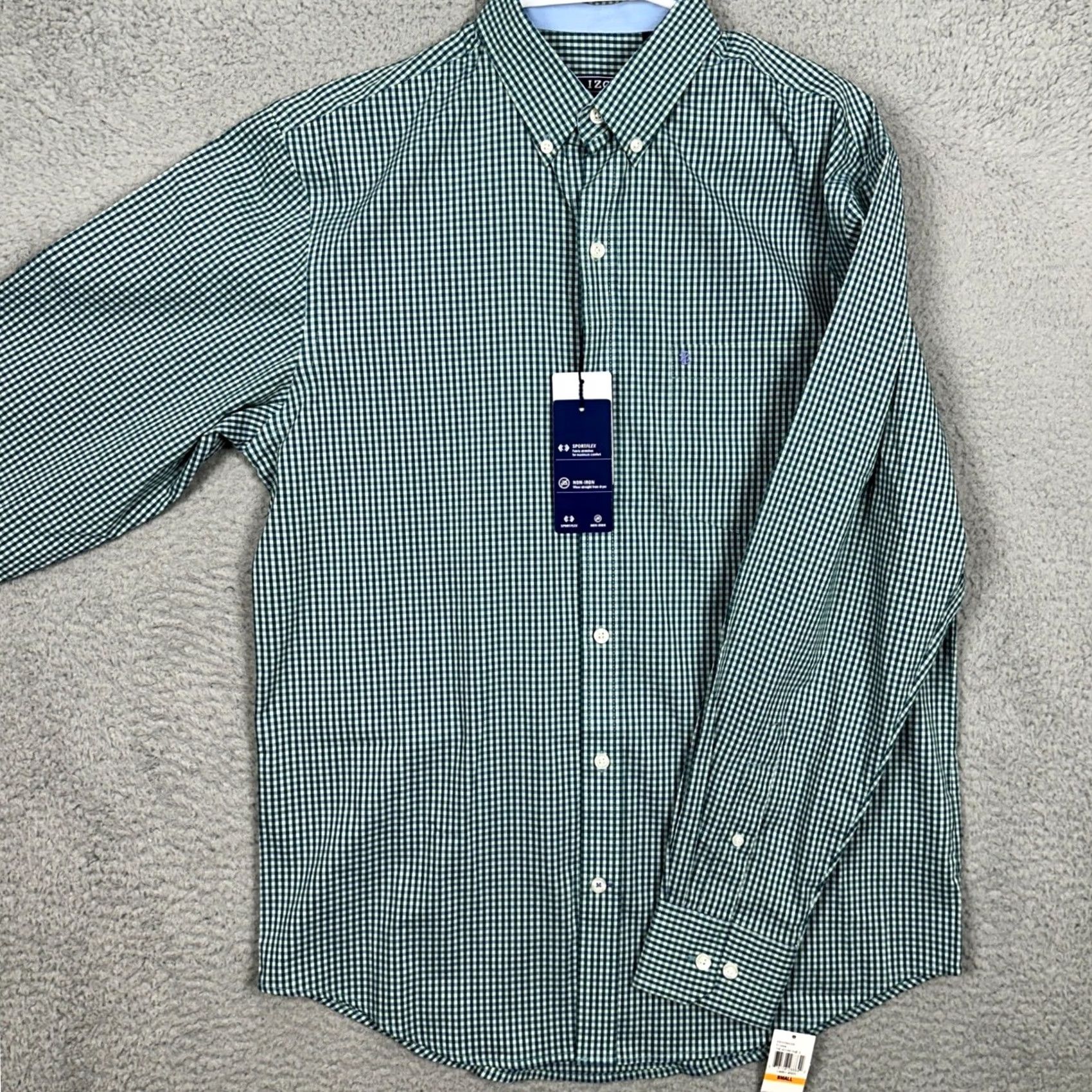 Izod IZOD Shirt Mens Small Green Button-Down Gingham Check Stretch Long Sleeve Size US S / EU 44-46 / 1 - 2 Thumbnail