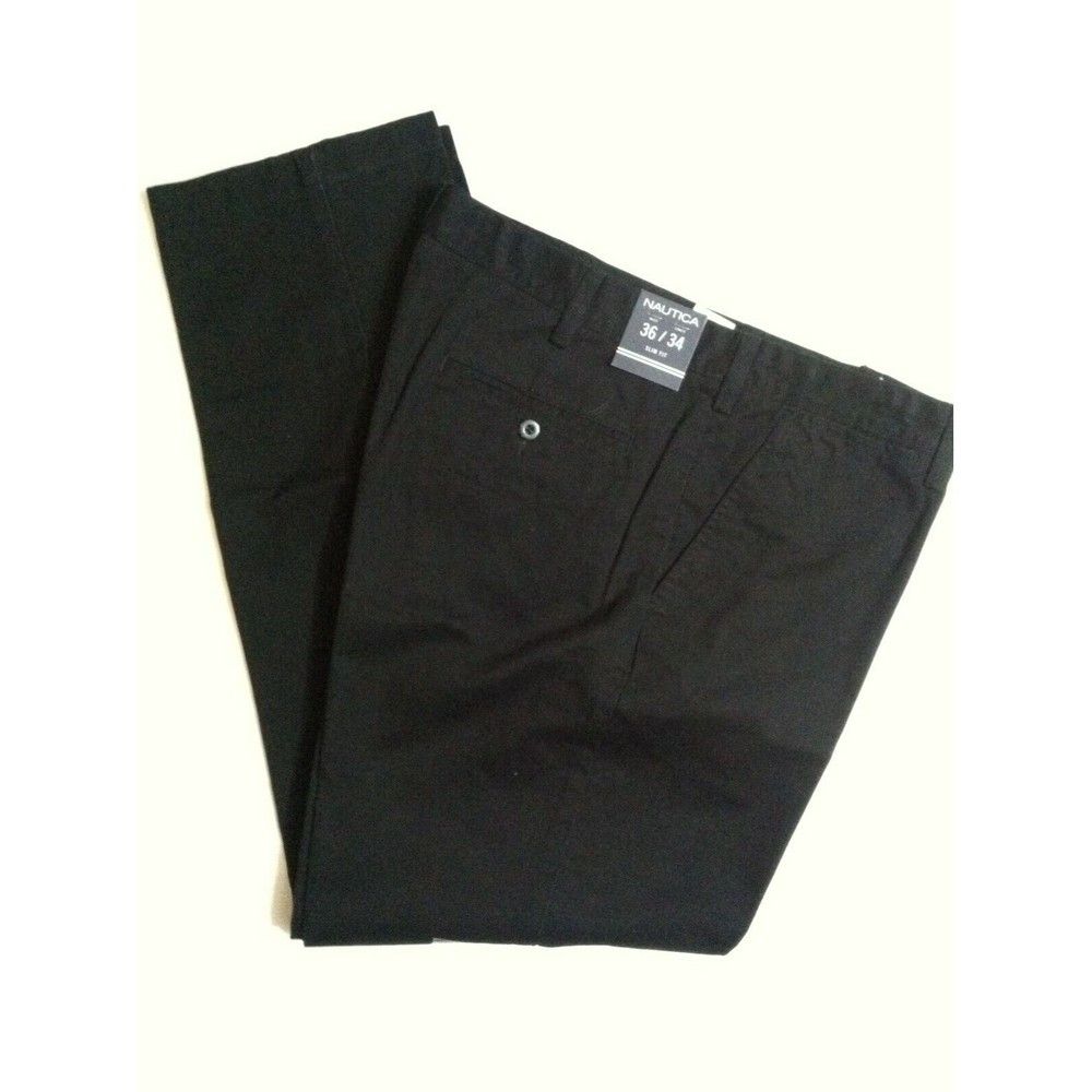Nautica NAUTICA MENS NEW BLACK 100%COTTON CASUAL PANTS SIZE:36/34 Size US 36 / EU 52 - 1 Thumbnail