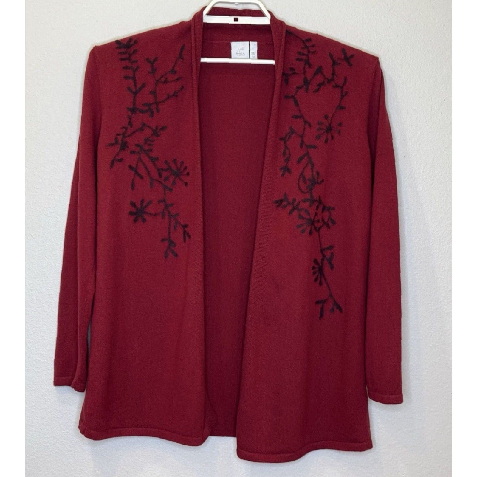 J. Jill J.Jill Sweater Cardigan Open Front Long Sleeve Womens Size M Red Black Print Knit Cashmere Cotton Nylon Lightweight Size M / US 6-8 / IT 42-44 - 2 Thumbnail