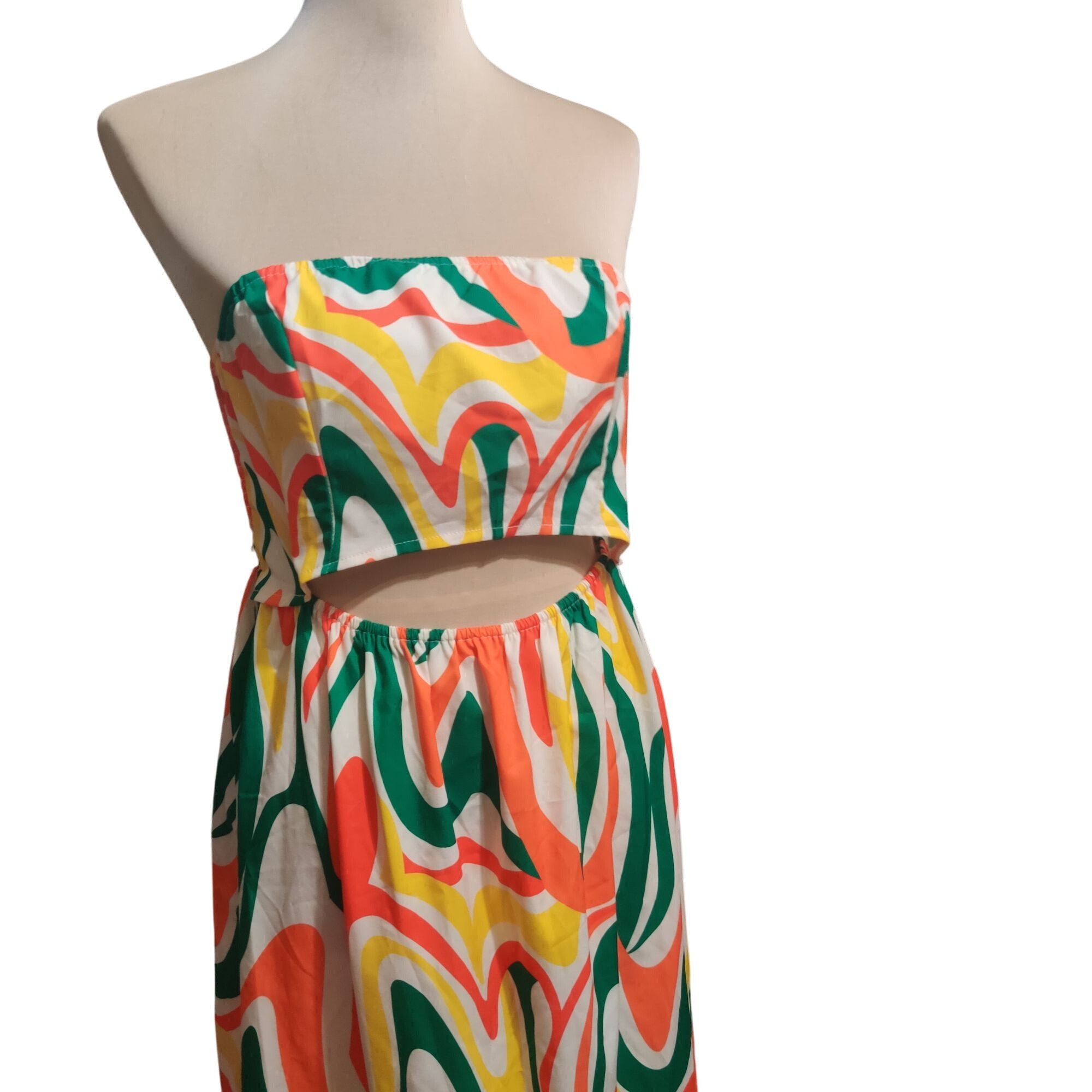 Shein Shein 8/10 Multicolor Swirl Strapless Cutout Midi Dress Tube Size L / US 10 / IT 46 - 2 Thumbnail