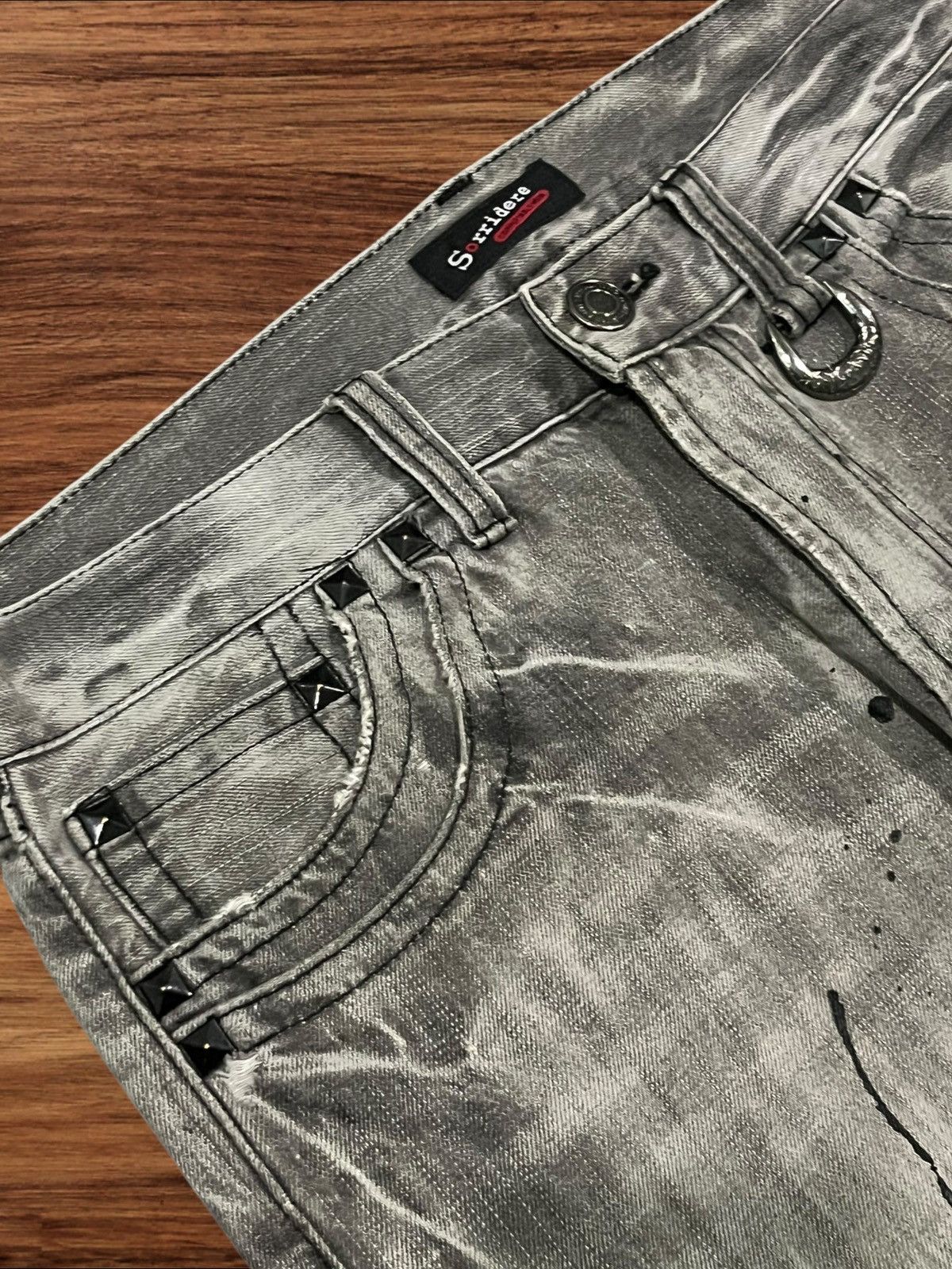14th Addiction × Japanese Brand × KMRii Sorridere Love and Skull Painted Distressed Flare Jeans Size US 33 - 5 Thumbnail