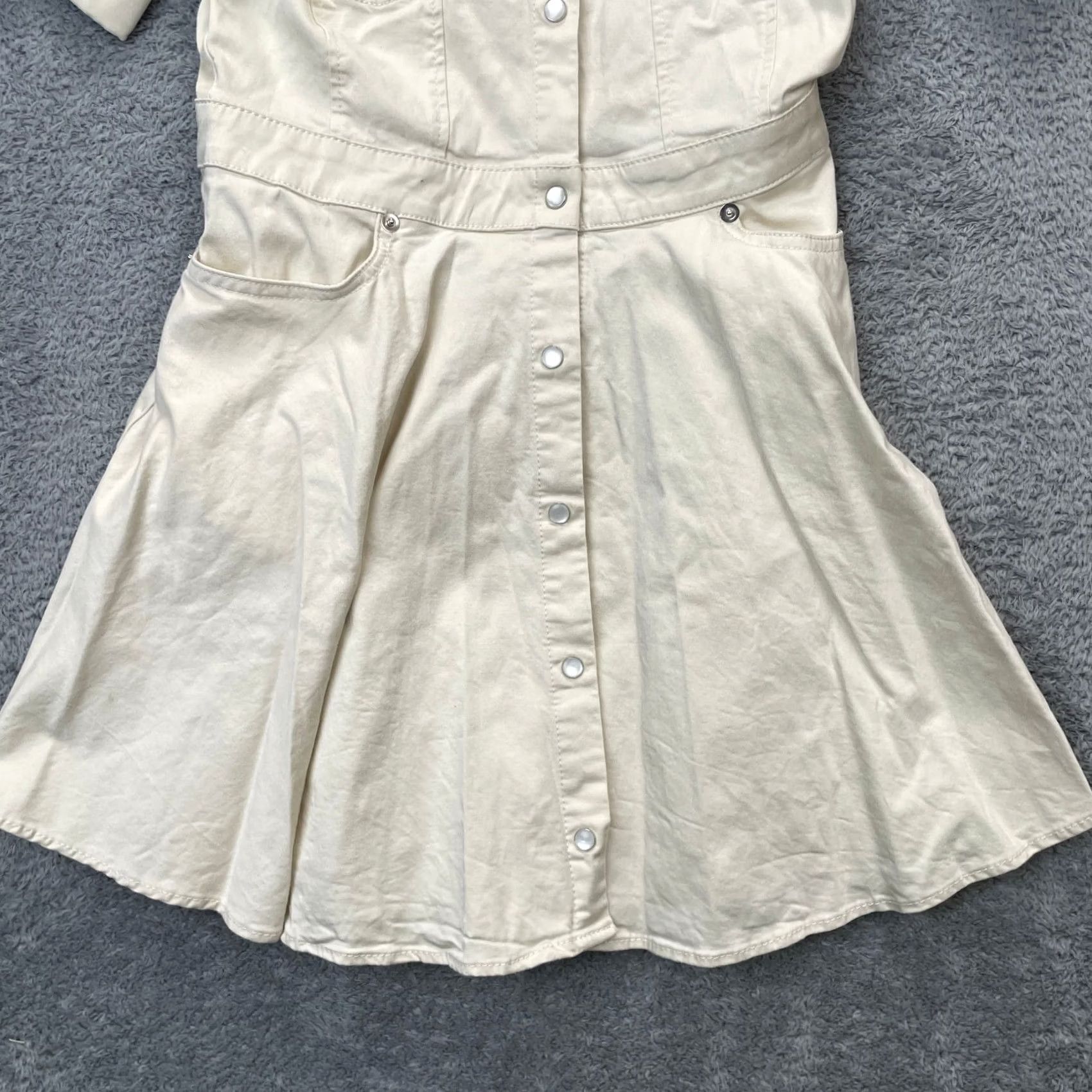 Zara Zara Womens XS White Ivory Shirt Dress Button Front Short Sleeve Utility Size XS / US 0-2 / IT 36-38 - 3 Thumbnail