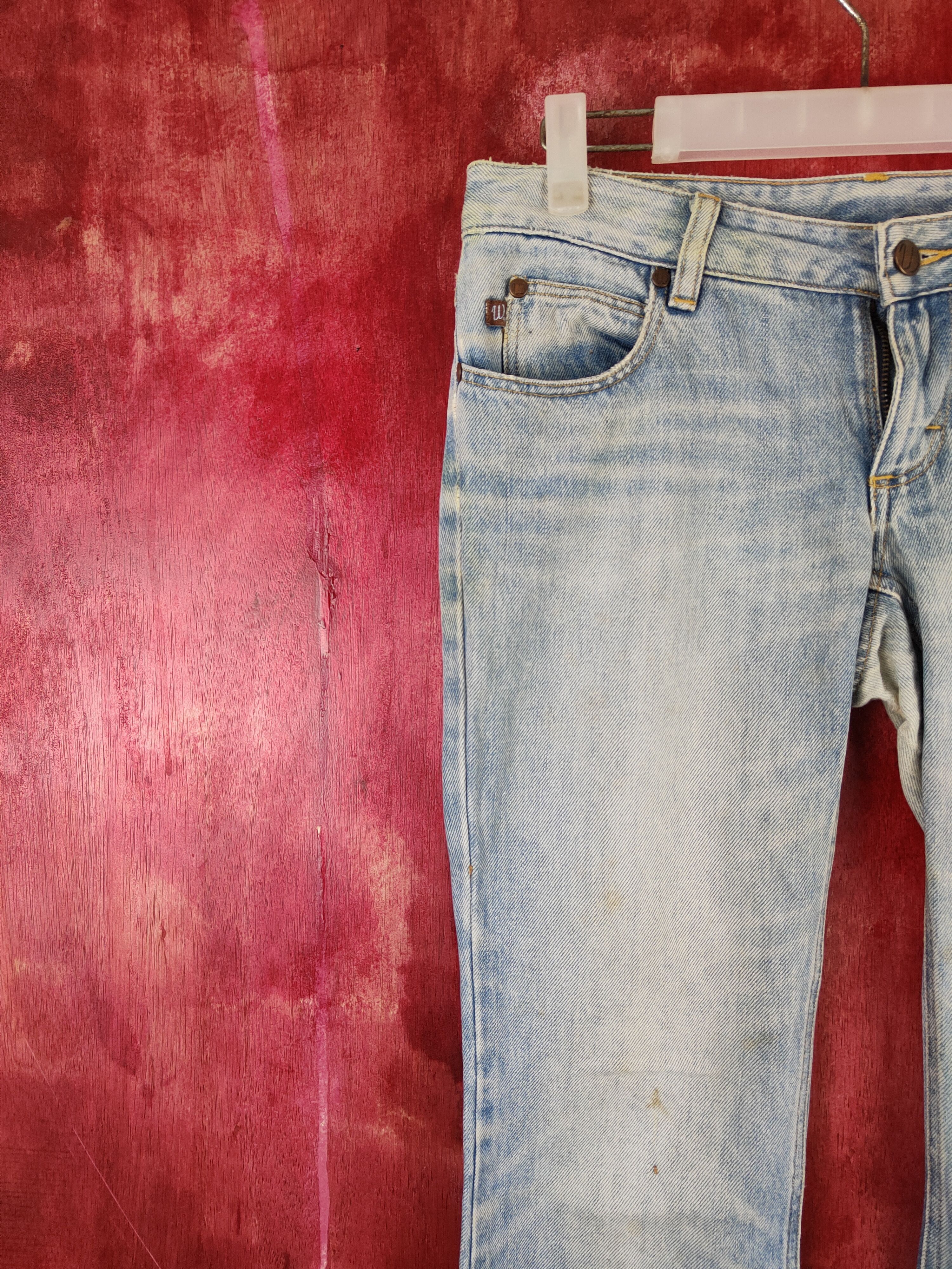 Japanese Brand Wrangler Blue Faded Distressed Bootcut Jeans #S2017 Size 29" - 4 Thumbnail