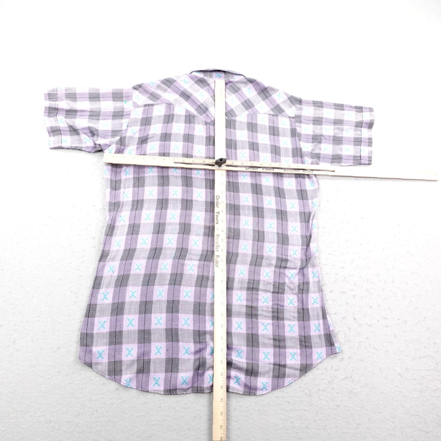 Vintage VINTAGE Ruddock Western Shirt Mens Large Purple Plaid Pearl Snap Short Sleeve Embroidered Pocket Cowboys Aztec 90s Cotton Blend Button-Up Casual Men's Size US L / EU 52-54 / 3 - 5 Thumbnail