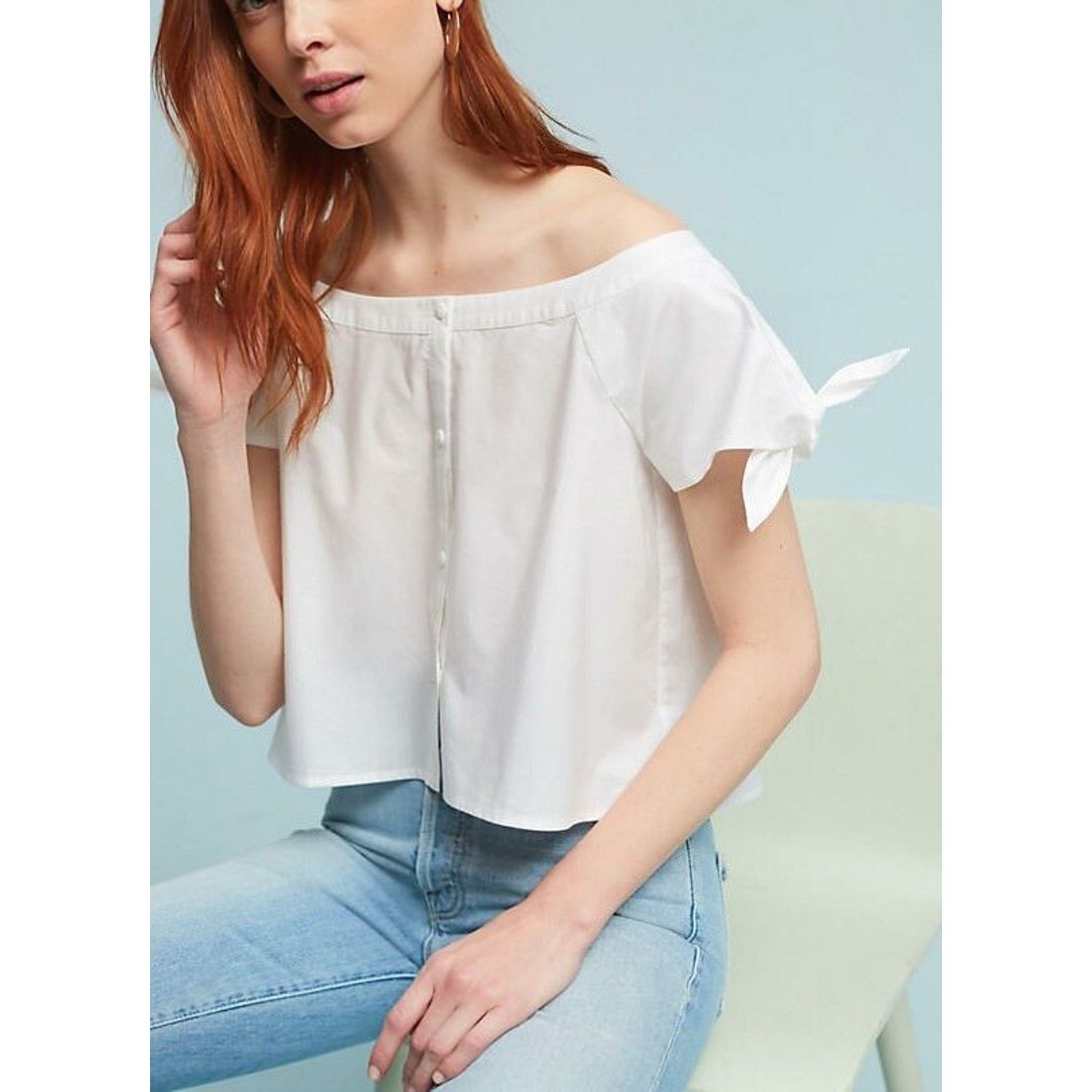 Corey Lynn Calter New Tie Sleeve Poplin Top by Corey Lynn Calter WHITE Sz M Size M / US 6-8 / IT 42-44 - 1 Thumbnail