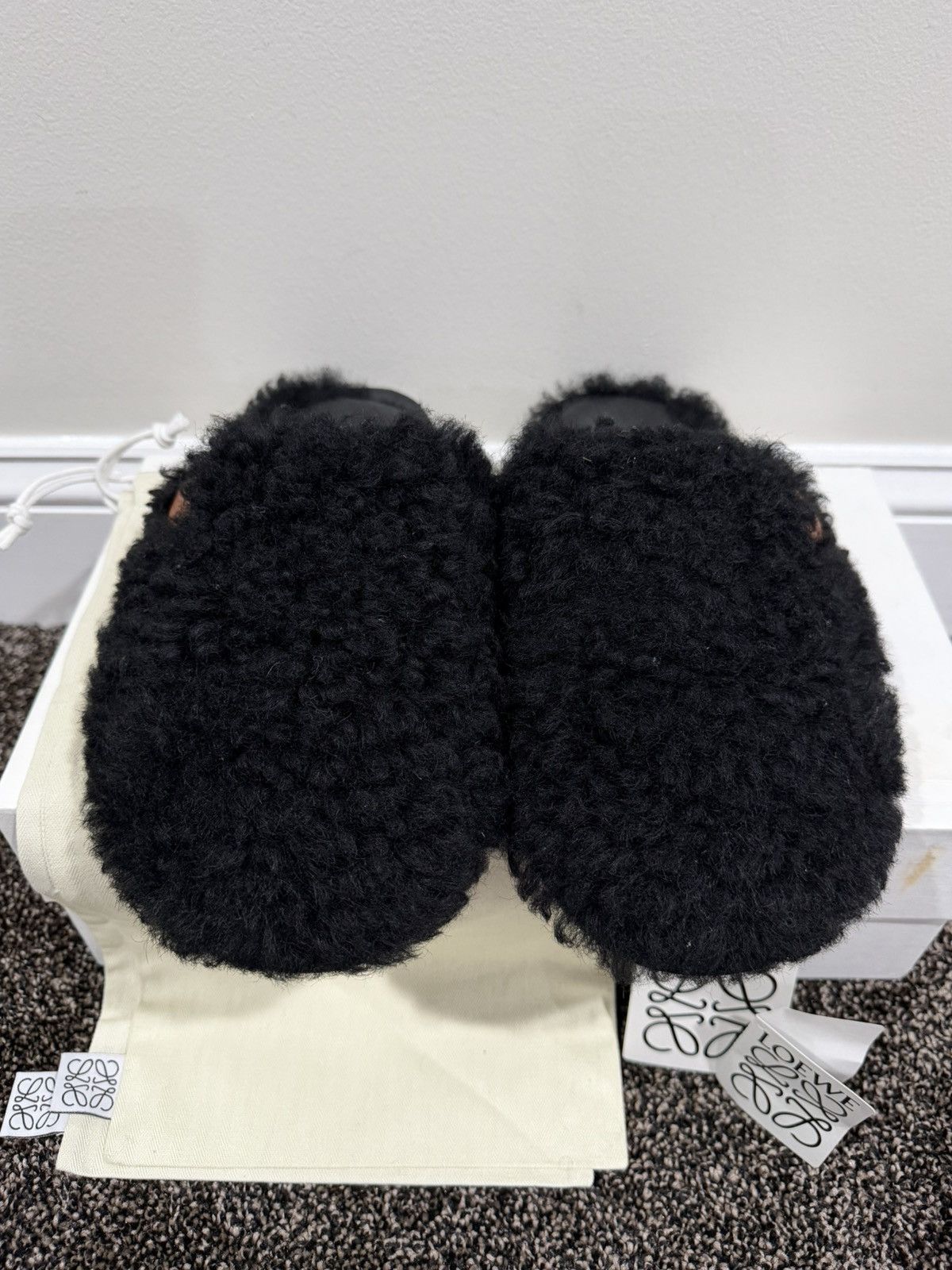 Loewe Loewe Shearling Black Wool Anagram Logo Slip On Slippers Size US 9 / EU 42 - 3 Thumbnail